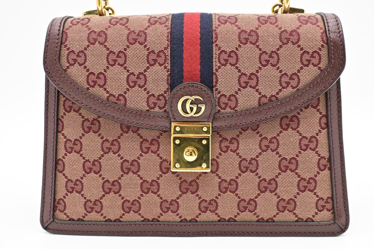 Gucci Ophidia Top Handle Bag in Burgundy GG Canvas & Leather