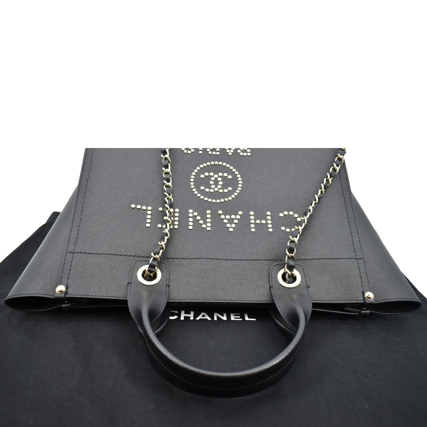 CHANEL Studded Deauville Caviar Leather Tote Bag Black - Hot Deals