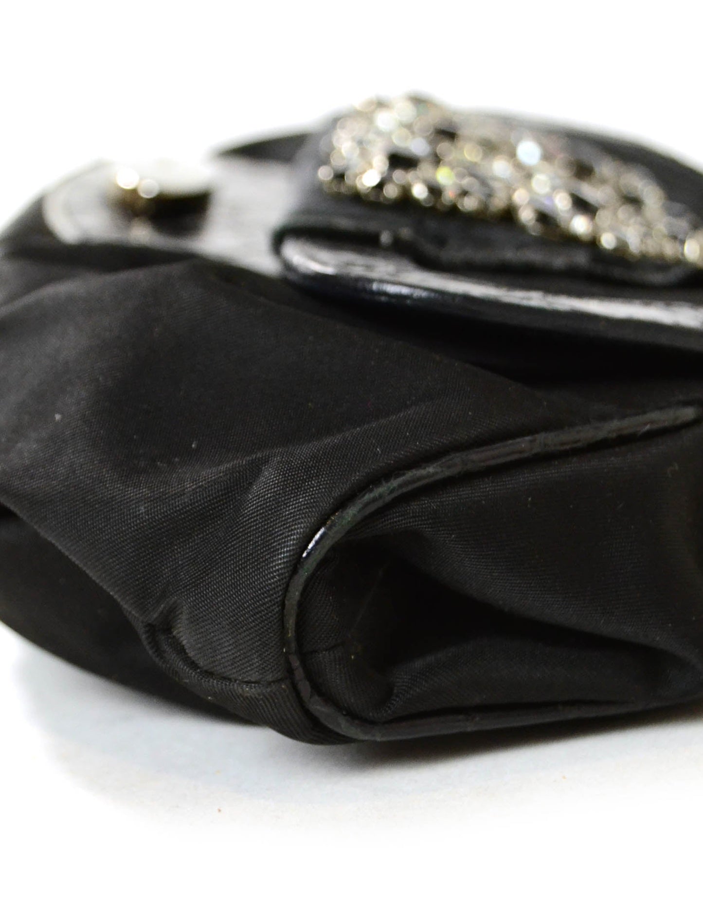 Prada Nylon Clutch Bag w/ Crystal Encrusted & Crocodile Detail