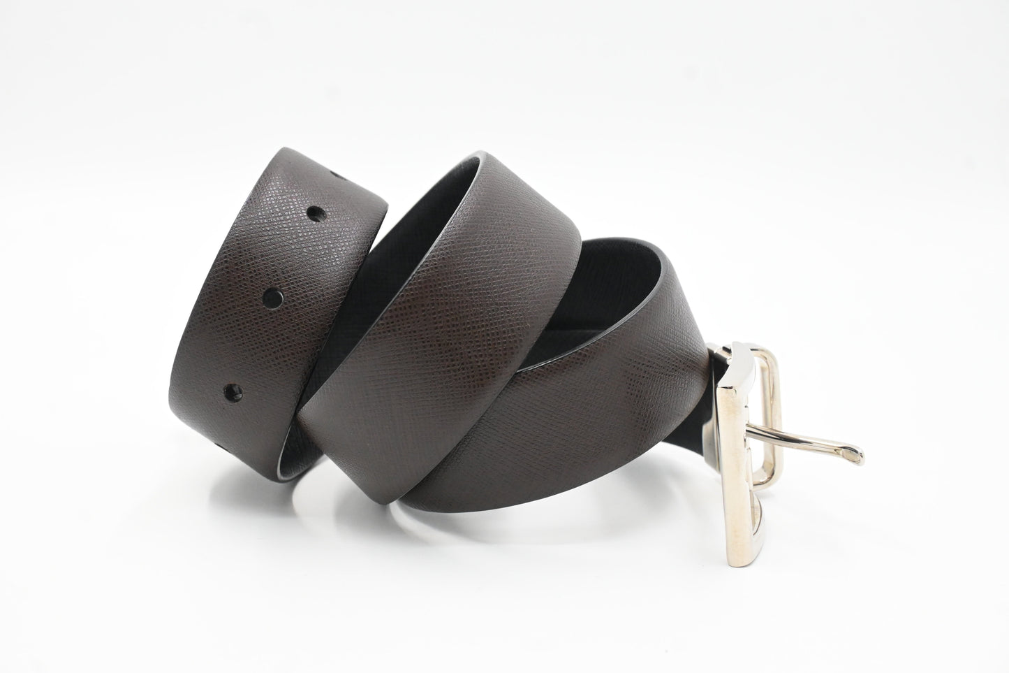 Prada Reversible Belt in Black and Brown Saffiano Leather