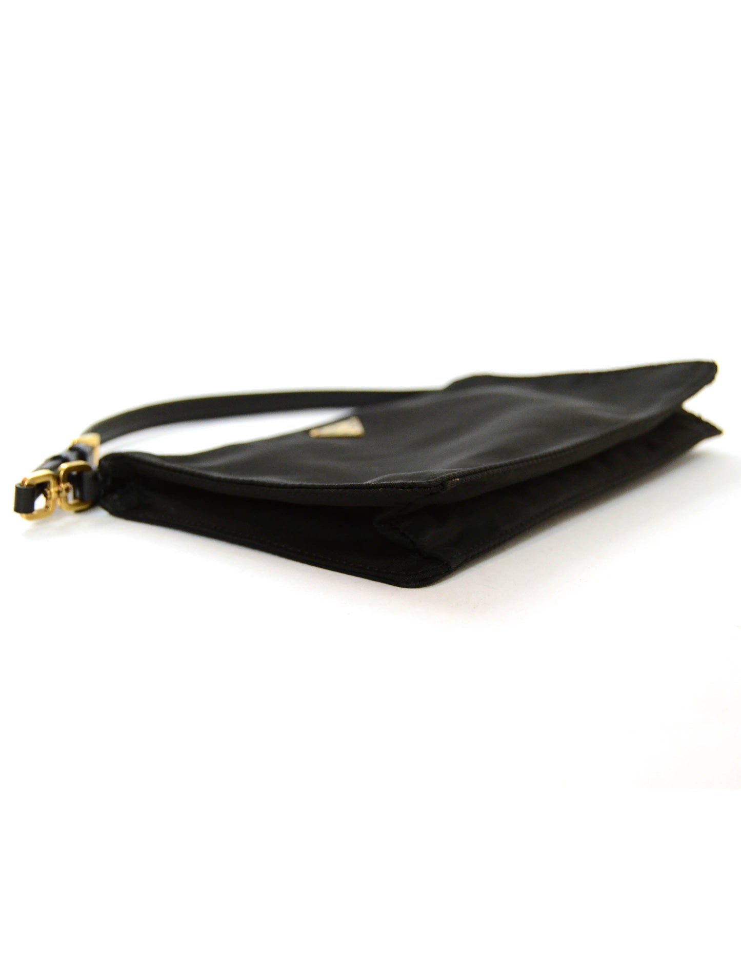 Prada Black/Goldtone Nylon Zip Top Pochette Bag