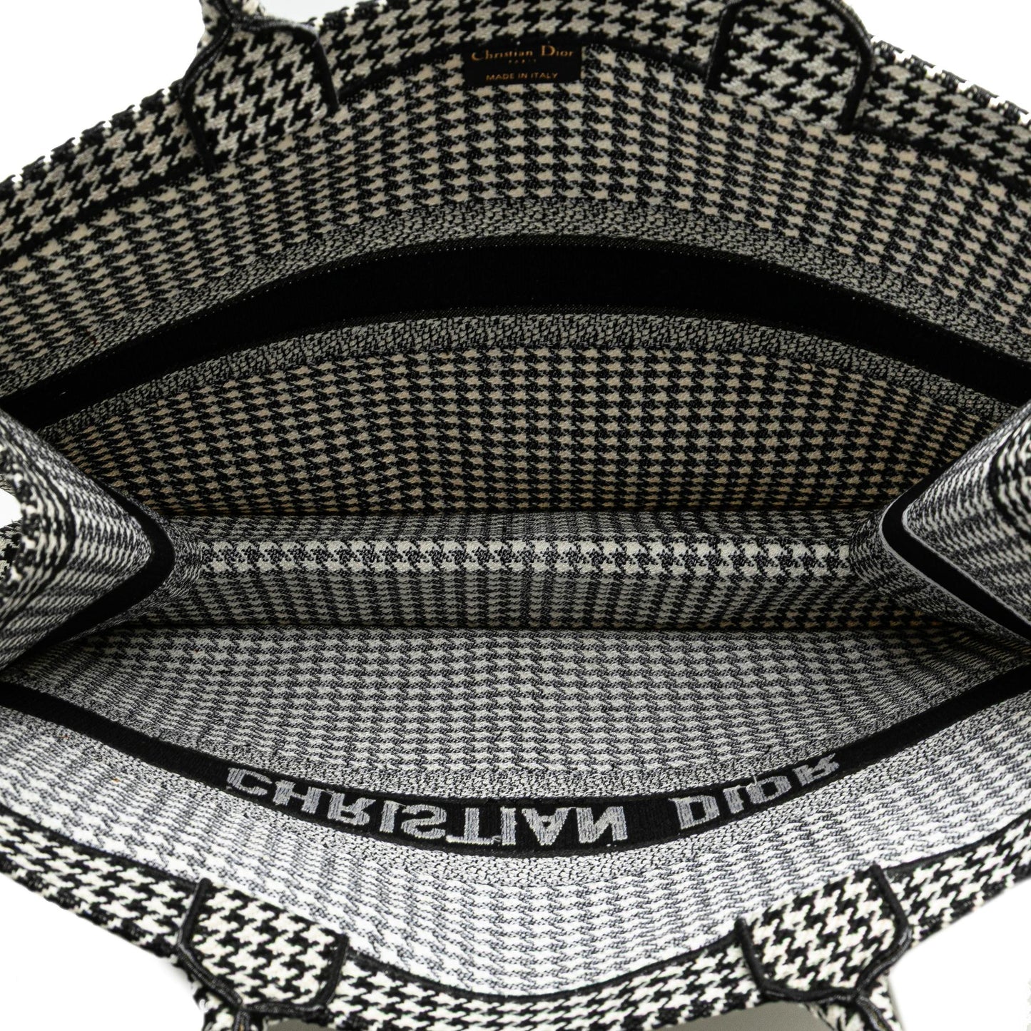 Dior Large Canvas Houndstooth Embroidered Book Tote