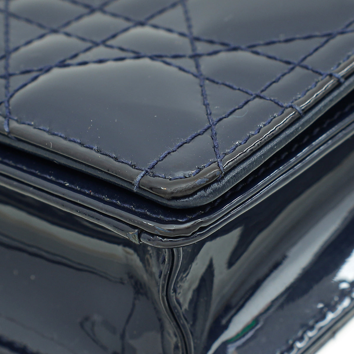 Christian Dior Indigo Blue Lady Dior Pouch With Chain