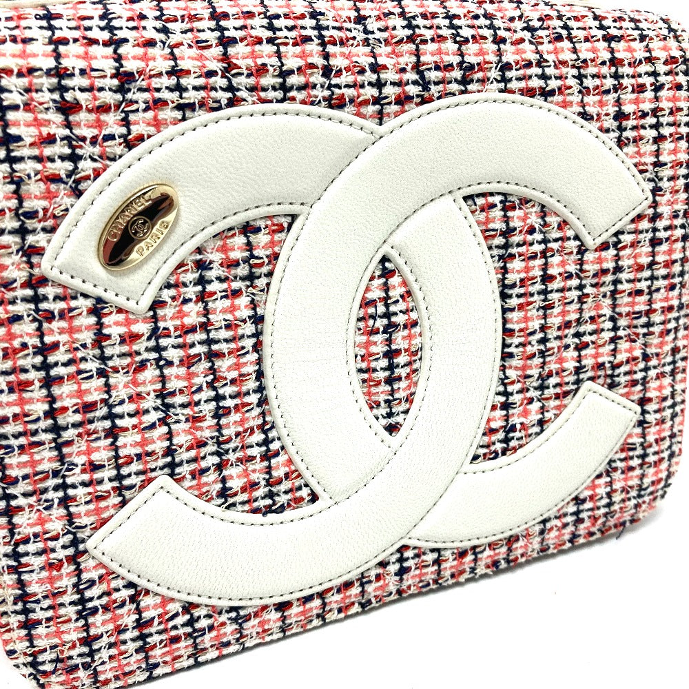CHANEL Shoulder Bag Leather, Tweed White x red CC COCO Mark flap pochette