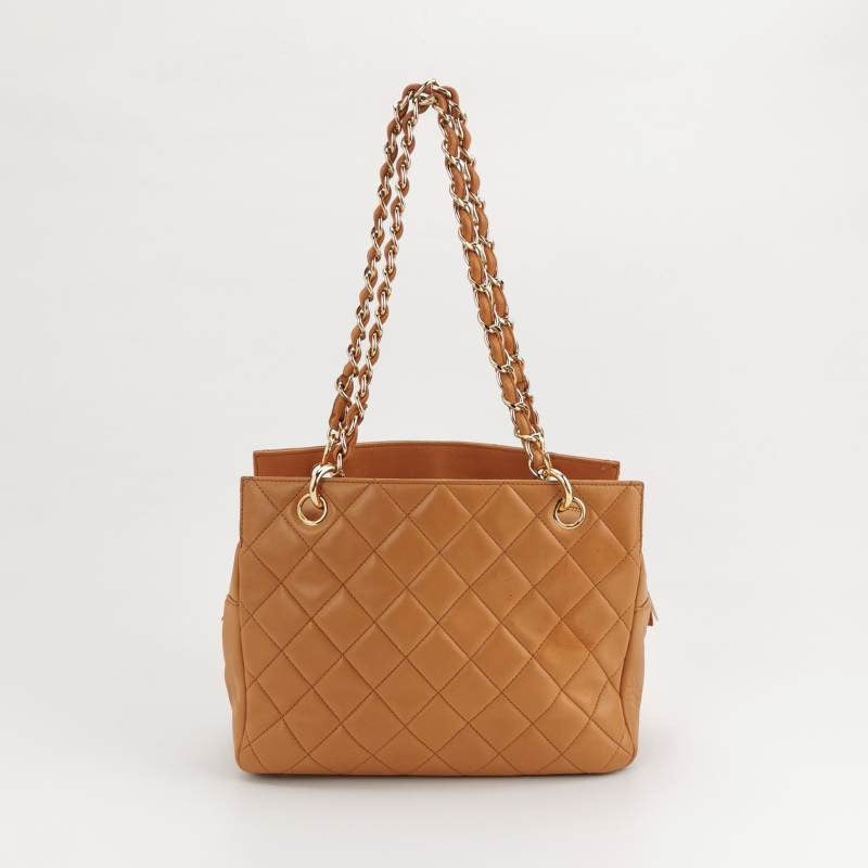 Chanel Petite Shopping Tote PTT 2002 Caramel Caviar Leather Gold-Tone Chain Shopping Bag