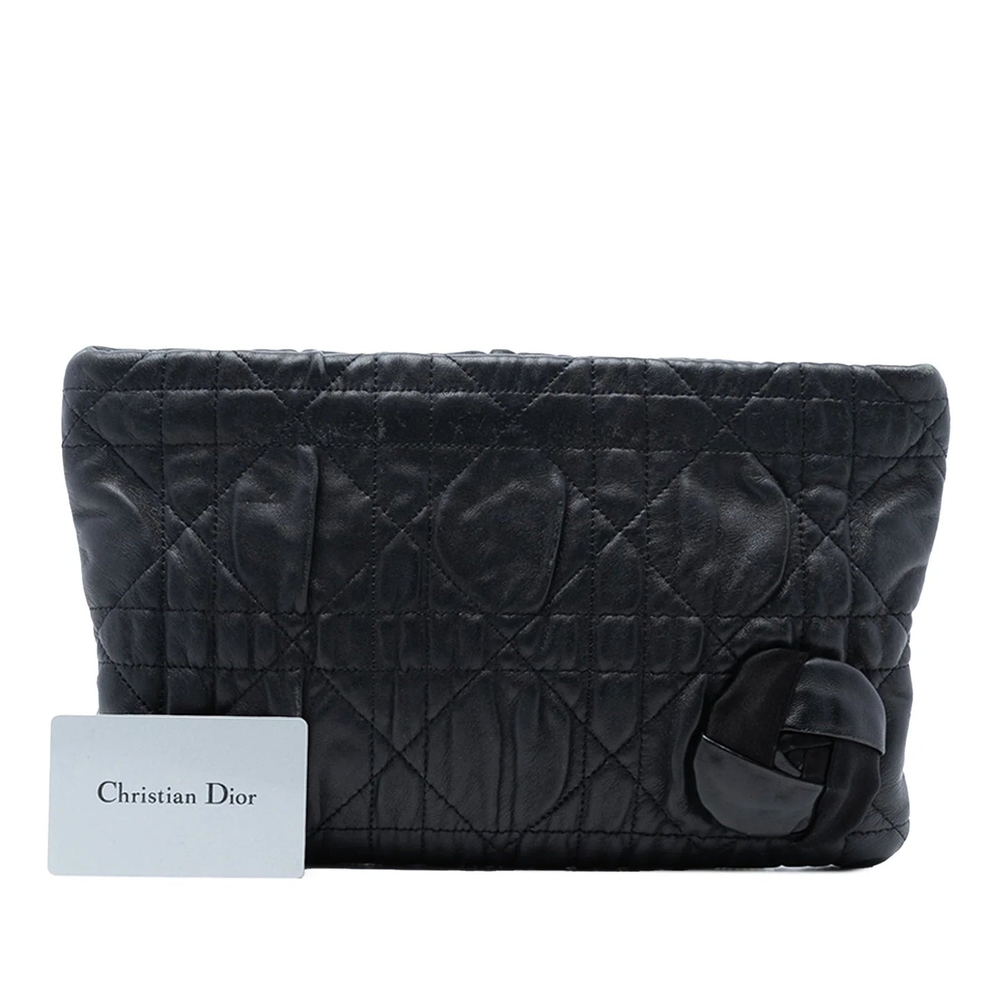 Black Dior Calfskin Cannage Rose Clutch