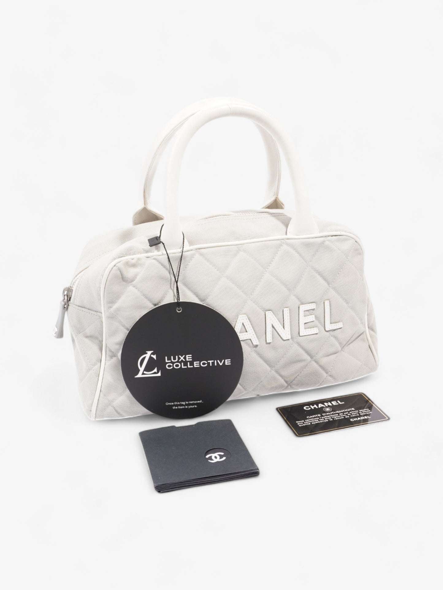 Chanel Sports Line Boston Bag Grey / White Cotton