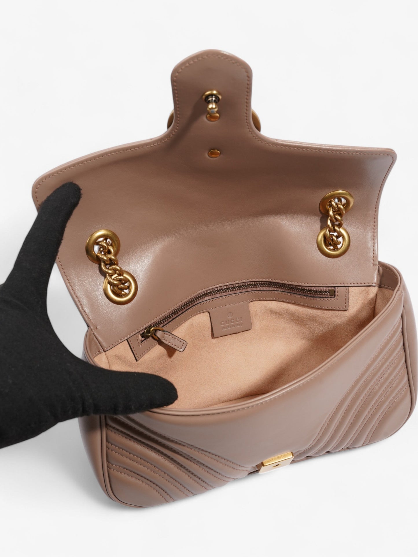 Gucci GG Marmont Rose Beige Matelasse Leather Small