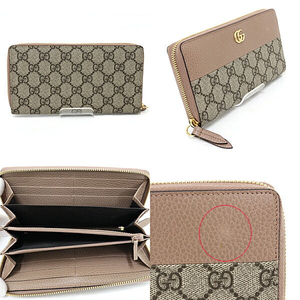 GUCCI Long Wallet Purse 456117 GG Supreme Canvas beige Double G zip-around wallet