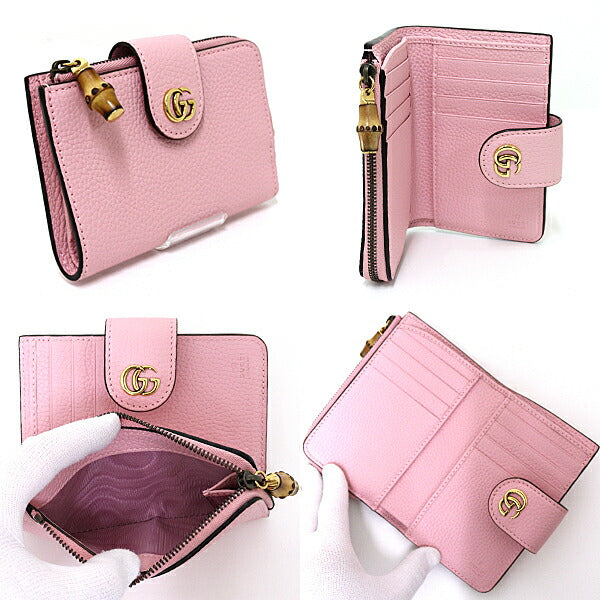 GUCCI Bifold Wallet 739498 leather pink Bamboo Double G Medium Wallet
