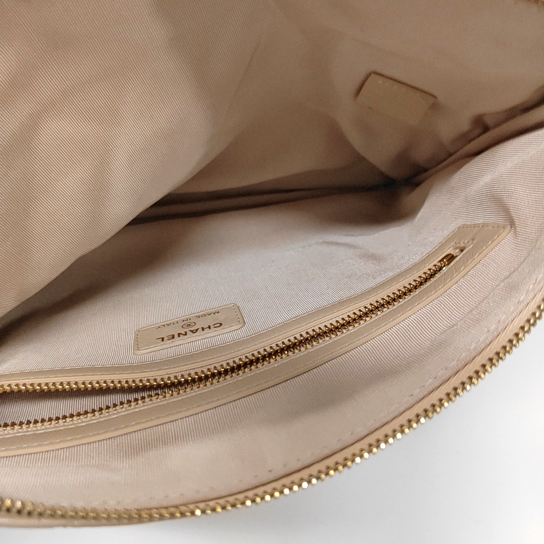 Chanel Beige Iridescent Lambskin Quilted Pouch with Mini Flap Purse