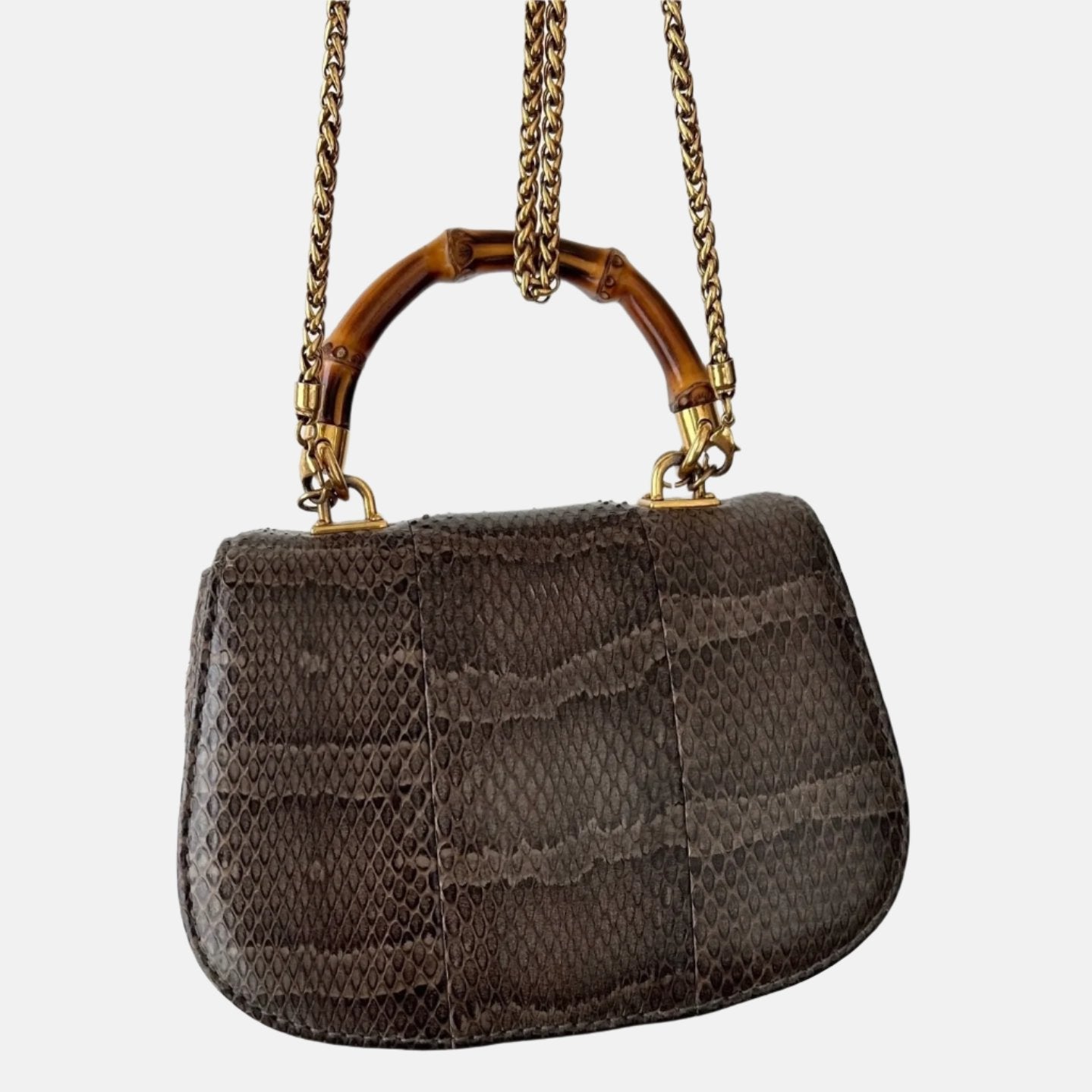 Gucci Bamboo 1947 Night Mini Python Evening Bag with Chain