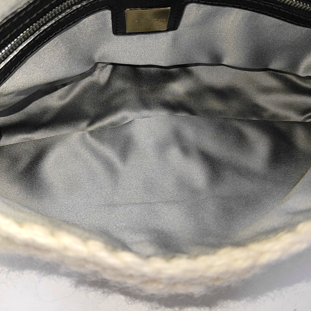 Fendi Baguette Bag White Crochet Knit Wool Pompom Shoulder Bag