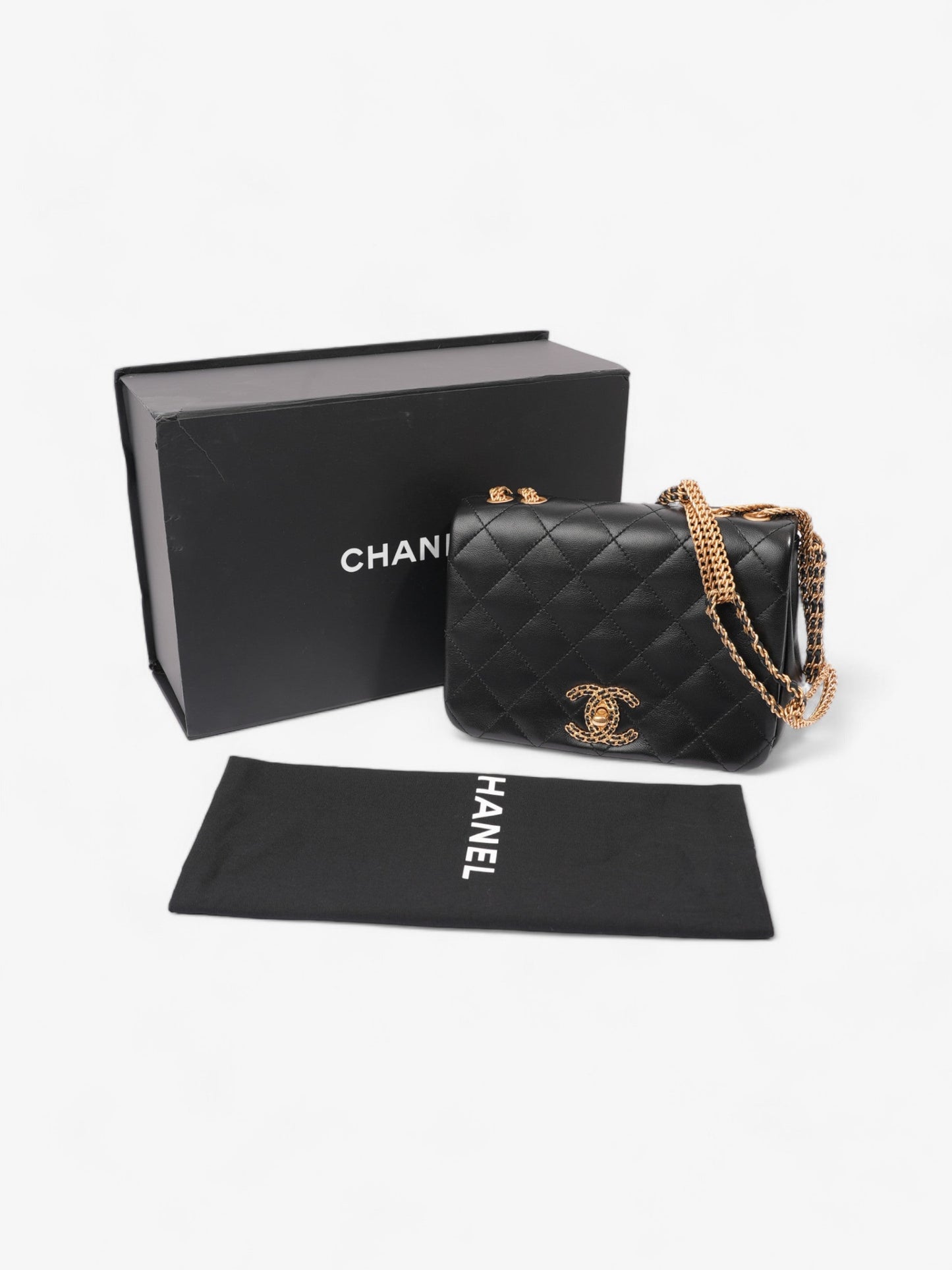 Chanel On And On Full Flap Black Lambskin Leather Small