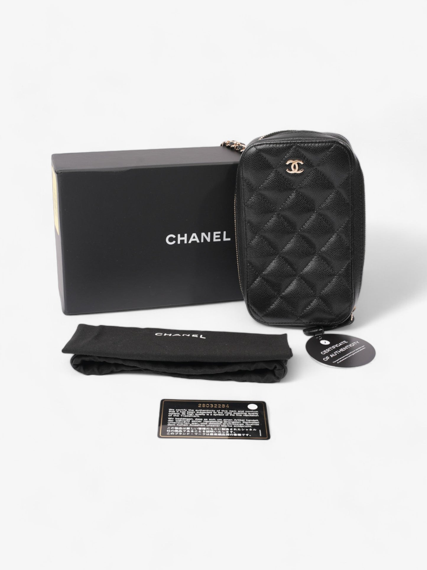 Chanel Quilted Phone Holder Black Caviar Leather