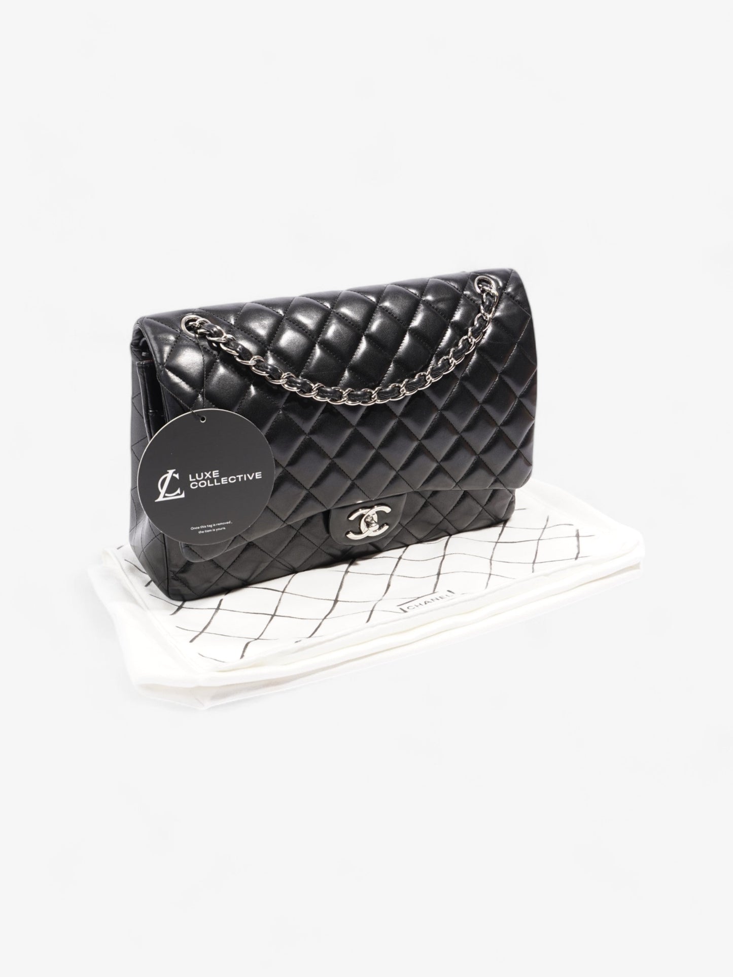 Chanel Classic Double Flap Black Lambskin Leather Maxi