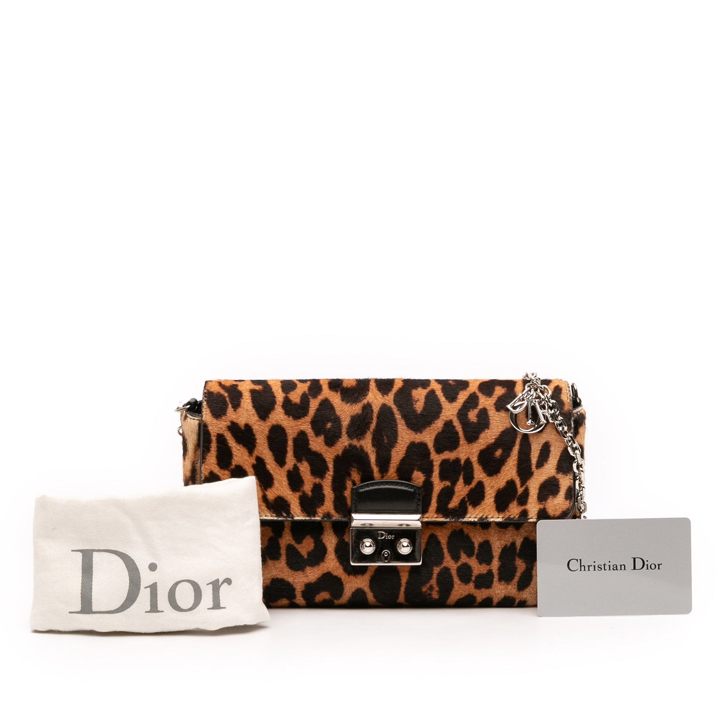 Brown Dior Leopard Print Pony Hair Miss Dior Chain Flap Crossbody Bag