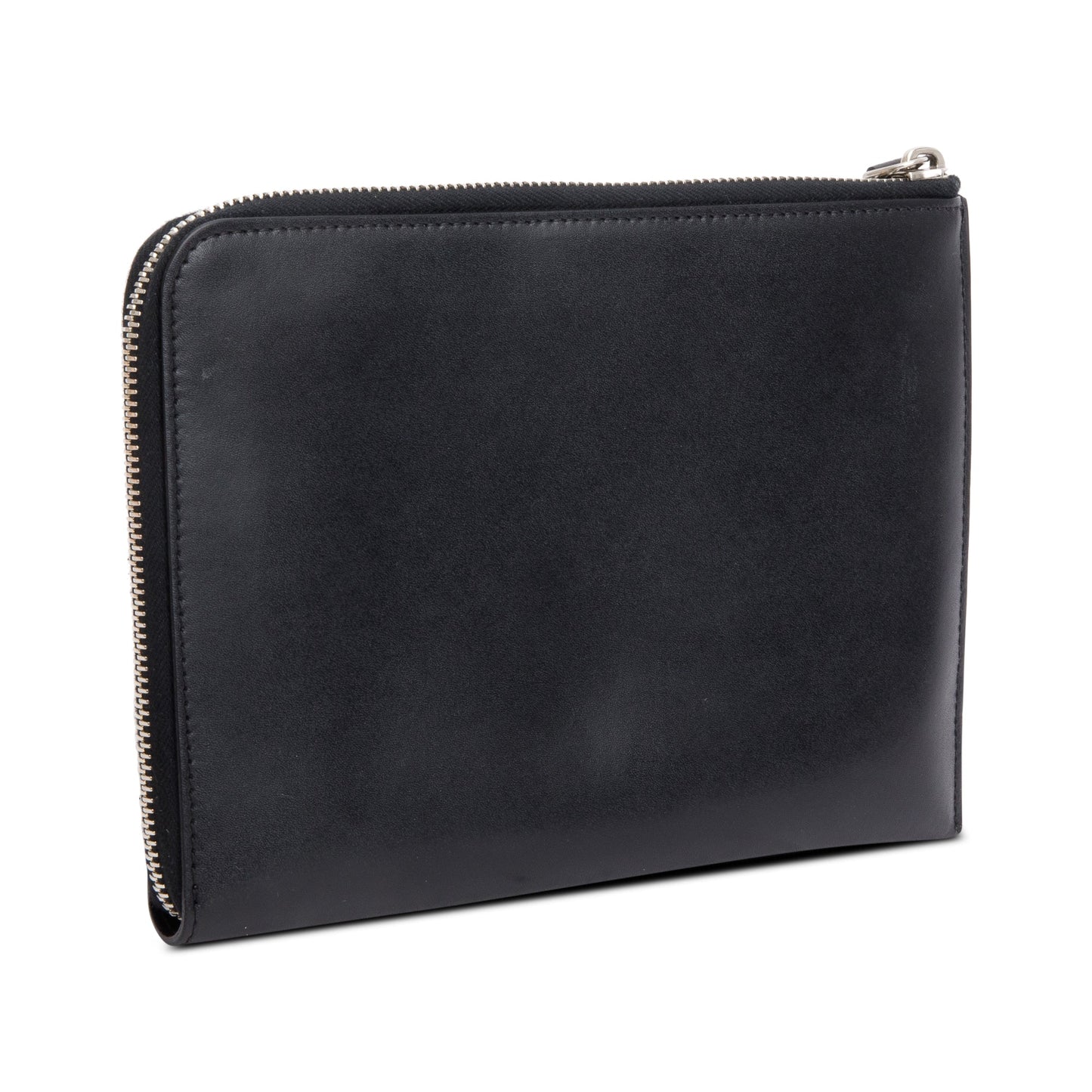 Fendi Black Calfskin Leather Studded Heart Zip Around Clutch