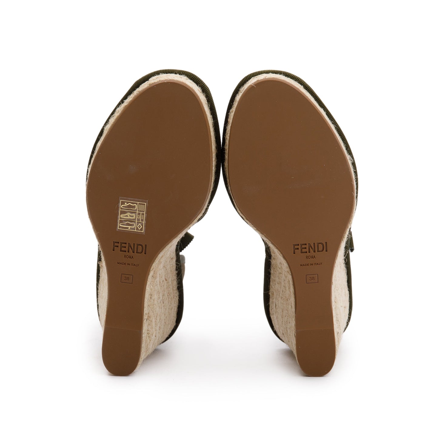 Fendi Green FF Zucca Logo Canvas Lace Up Espadrille, Size 38