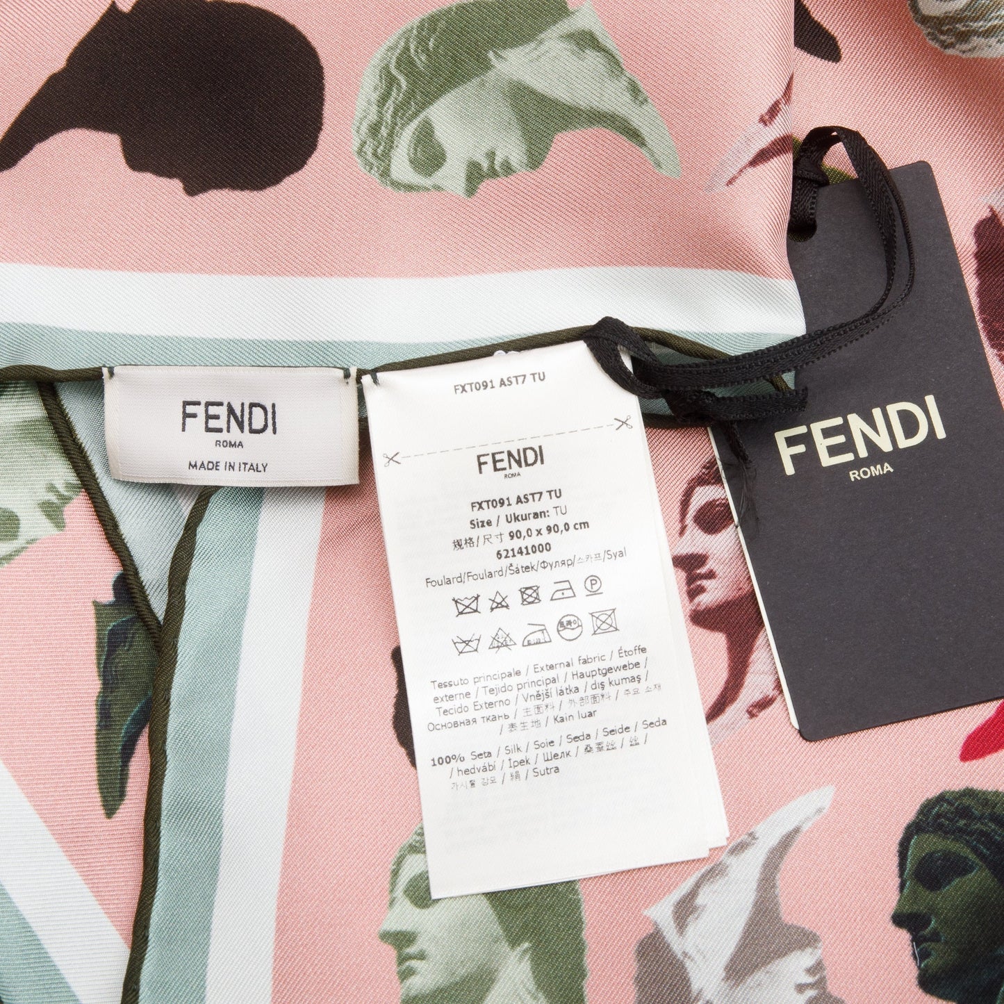 Fendi Pink Multicolor Print Silk Foulard 90