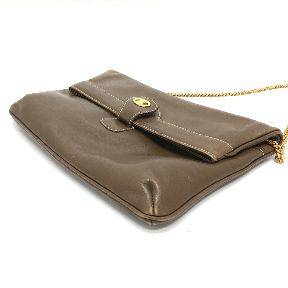 CELINE Shoulder Bag leather Brown logoMetal vintage Women