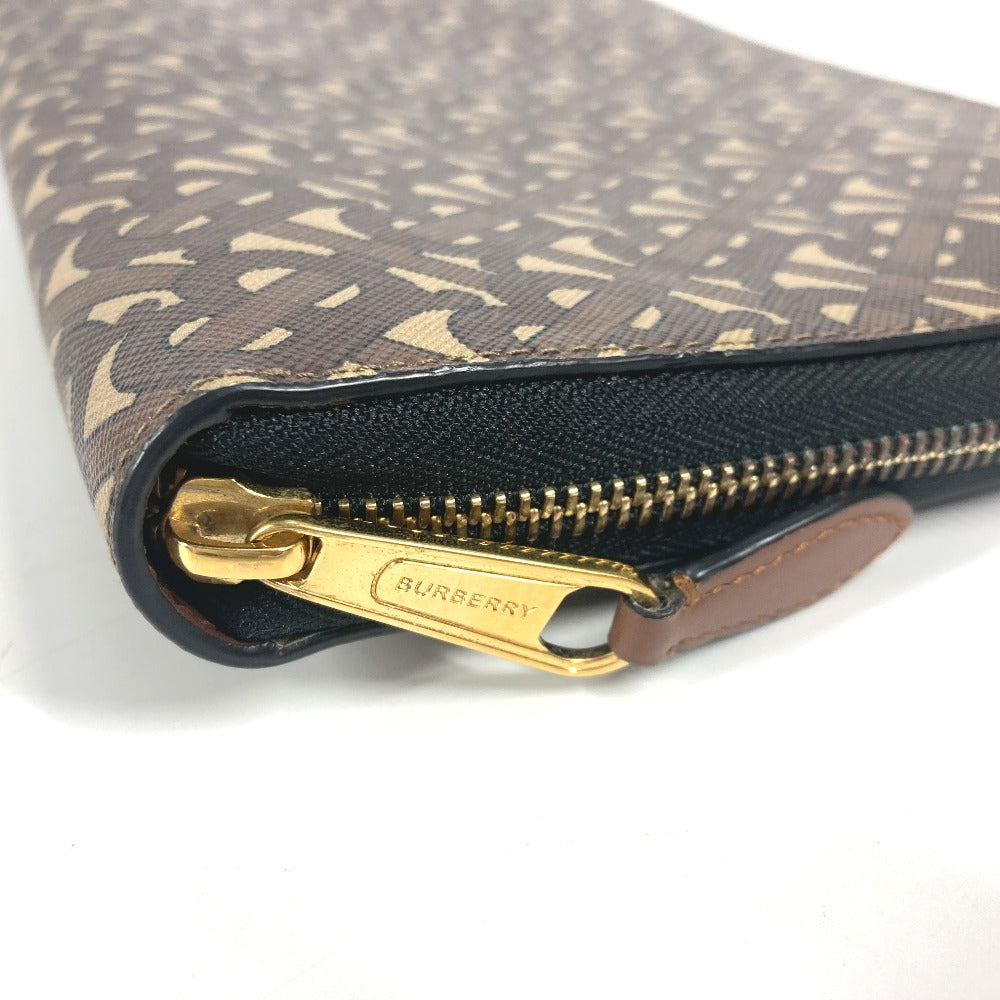 BURBERRY Clutch bag Leather / canvas Brown TB logo unisex(Unisex)