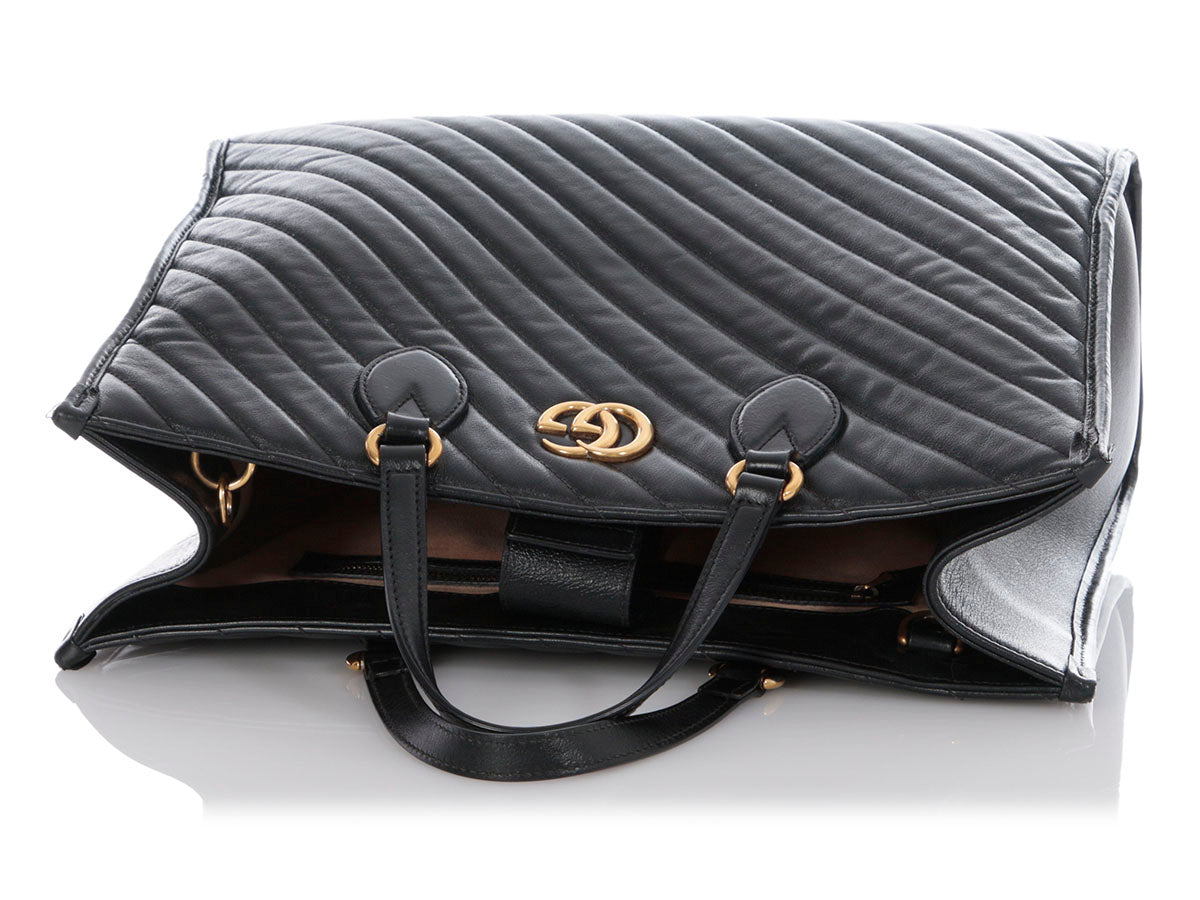 Gucci Black Matelass? Diagonal GG Marmont Tote