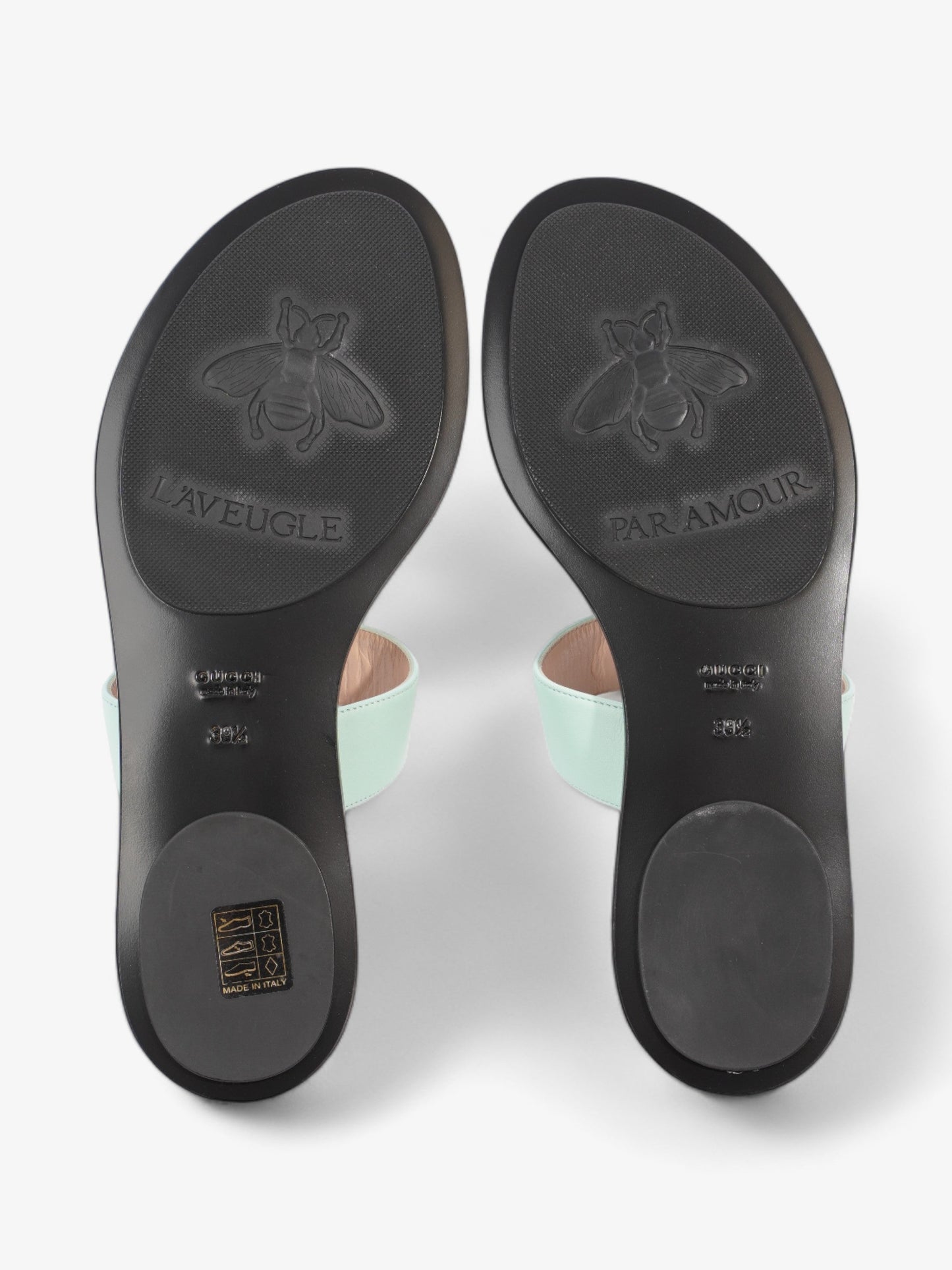 Gucci GG Marmont Thong Sandals Turquoise / Black Calfskin Leather EU 39.5 UK 6.5