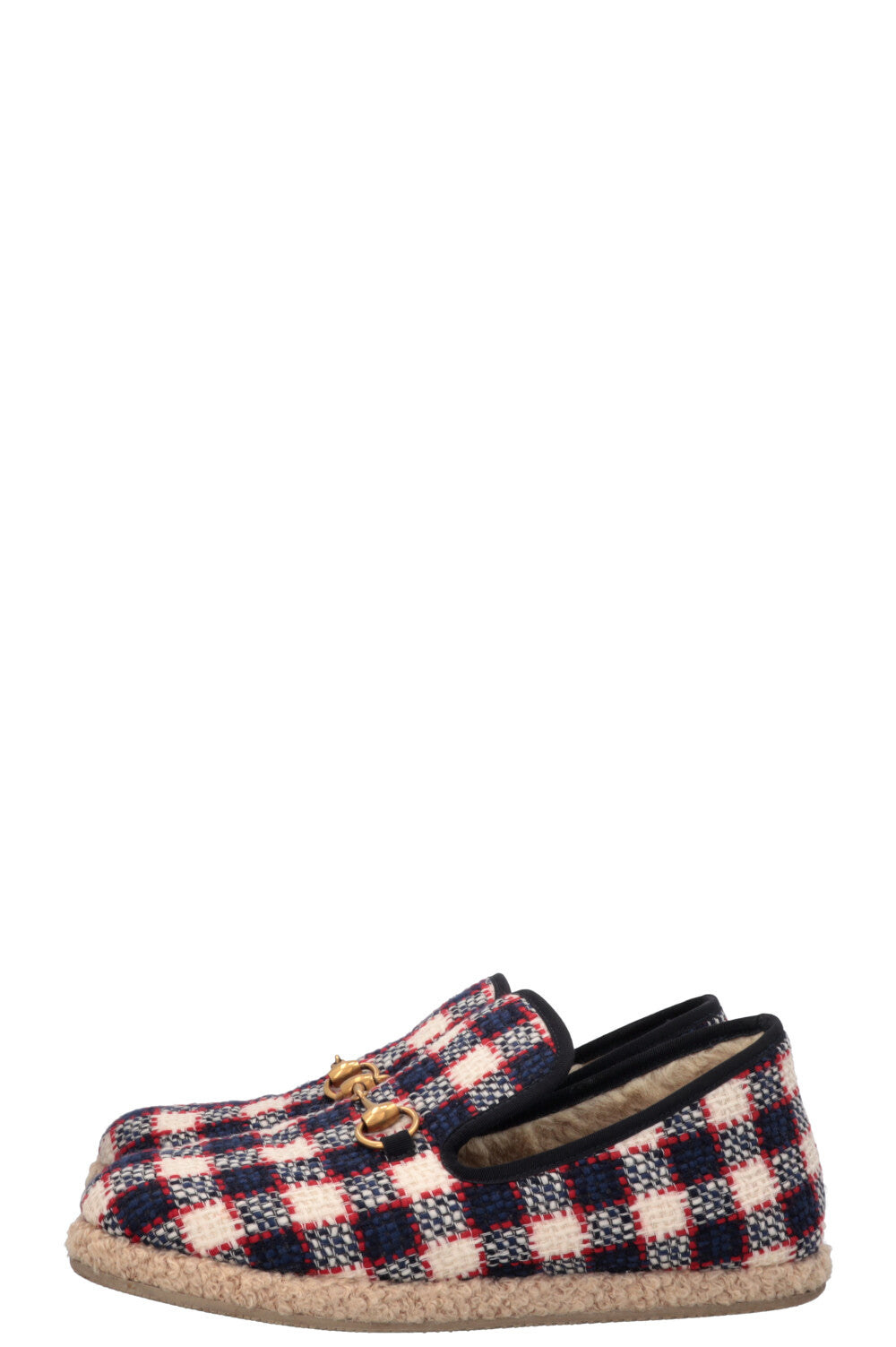 GUCCI Shearling Jordaan Espadrilles Navy Red