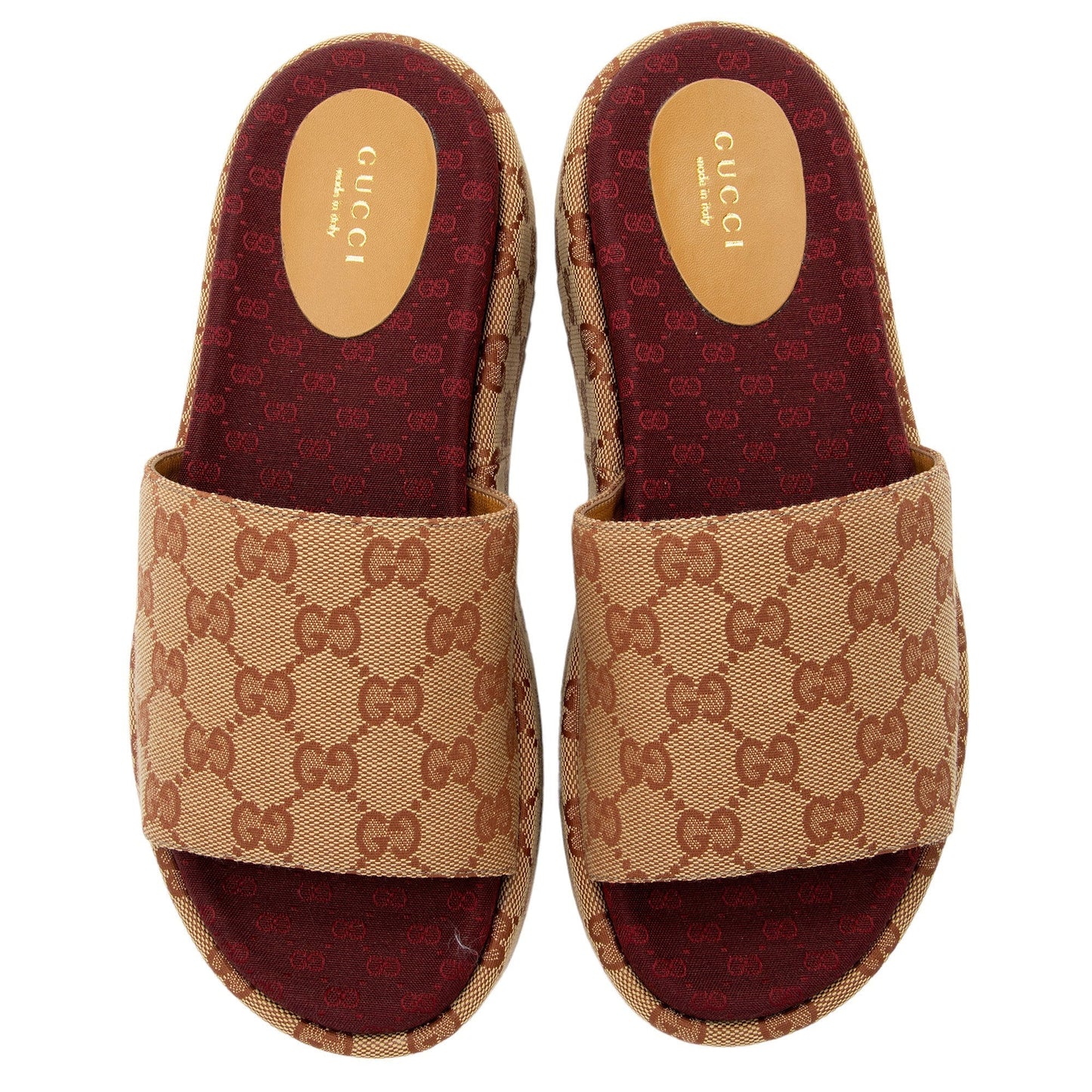 Gucci GG Canvas Angelina Slide Platform Sandals - Size 8.5 / 38.5 (SHF-jgEb0t)