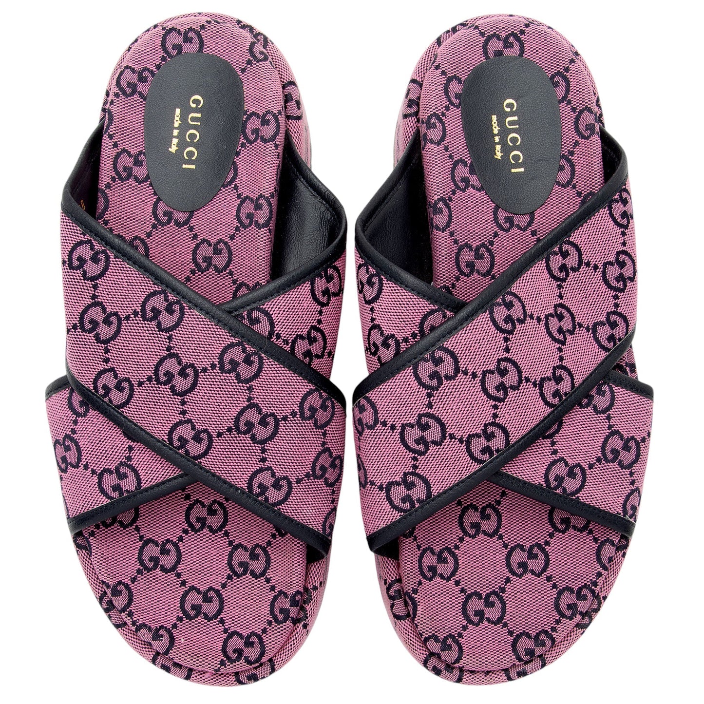 Gucci GG Canvas Crisscross Platform Sandals - Size 9.5 / 39.5 (SHF-KTNudr)