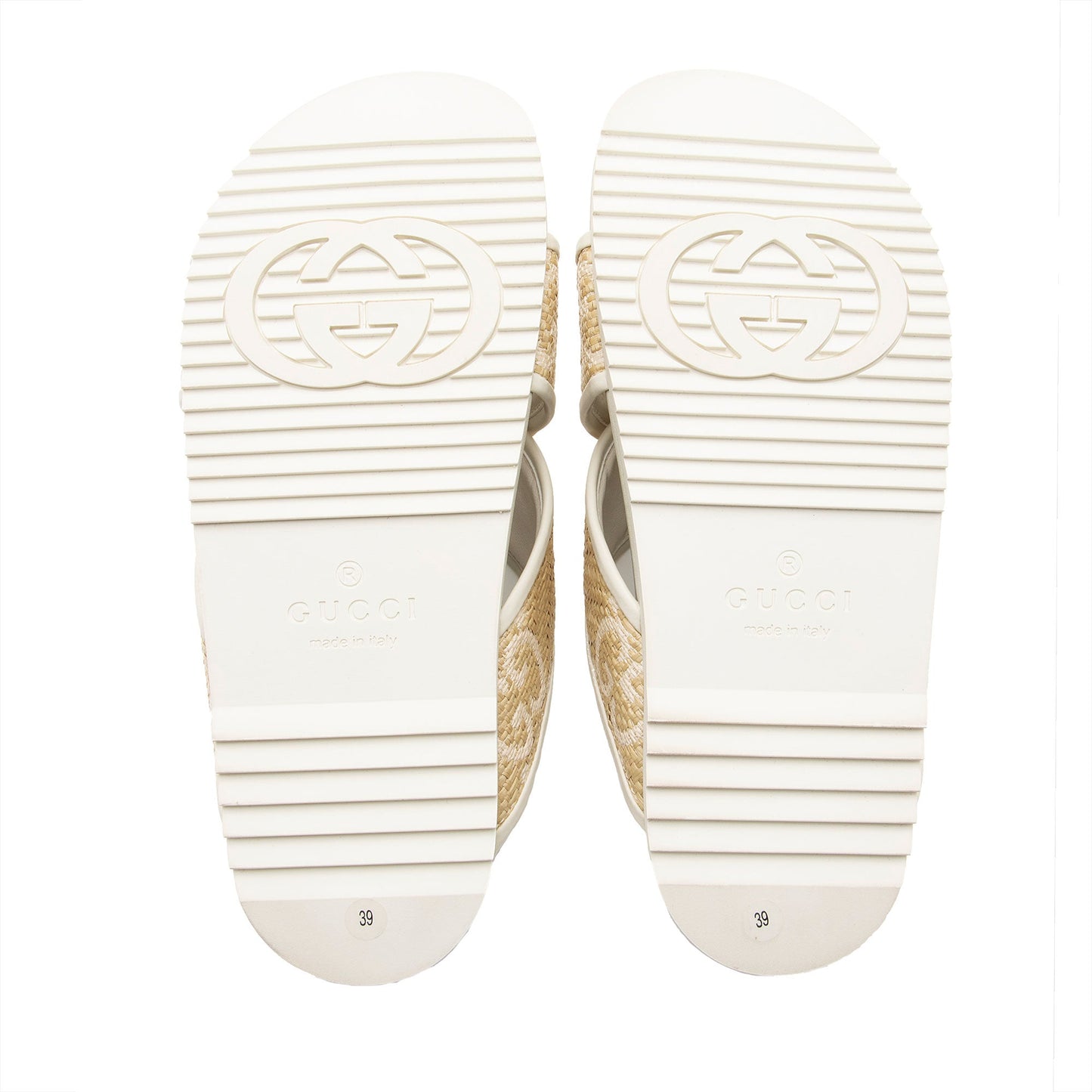 Gucci GG Raffia Leather Crisscross Slides - Size 9 / 39 (SHF-LVhJEw)