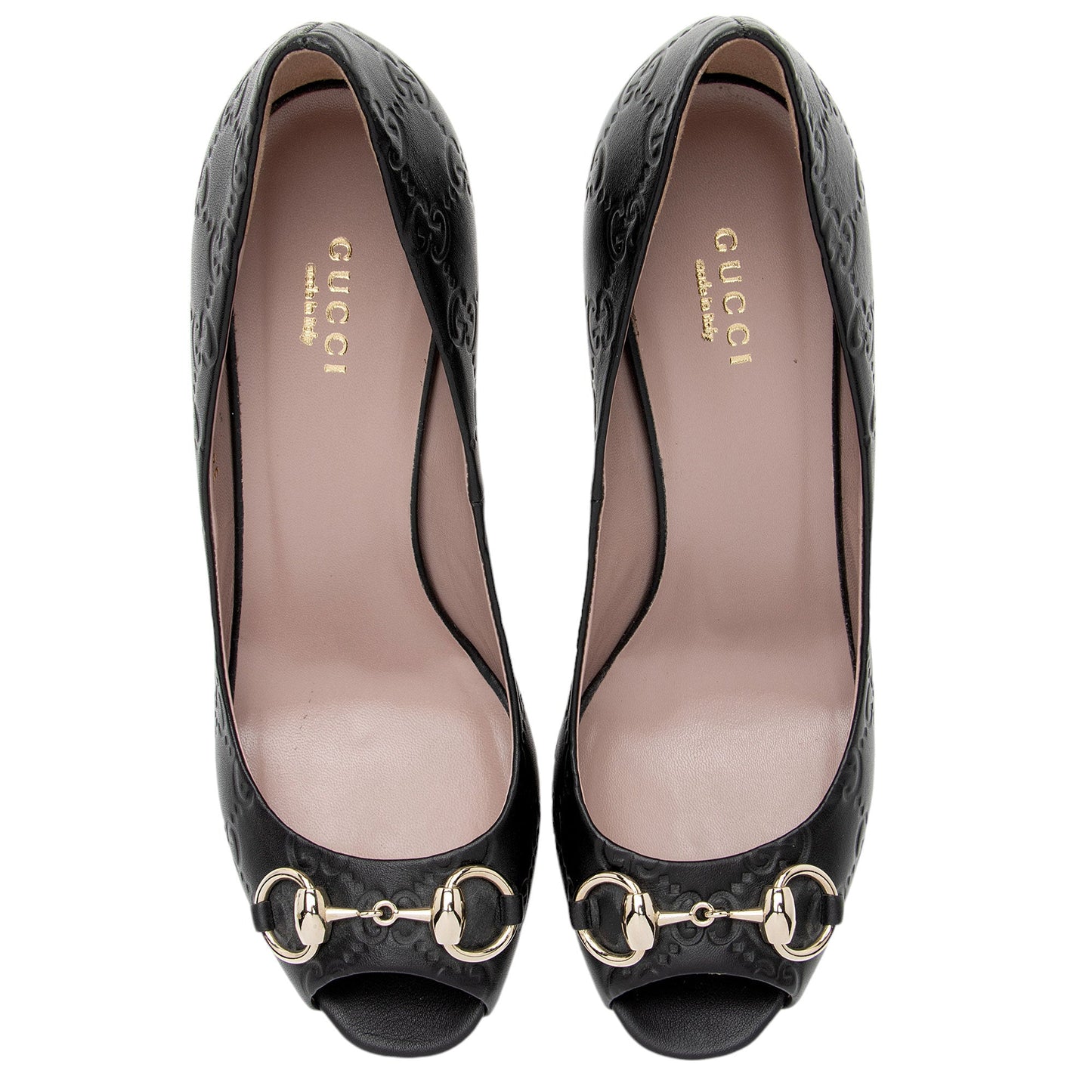Gucci Guccissima Leather Horsebit Peep Toe Pumps - Size 7 / 37 (SHF-YI7jSN)