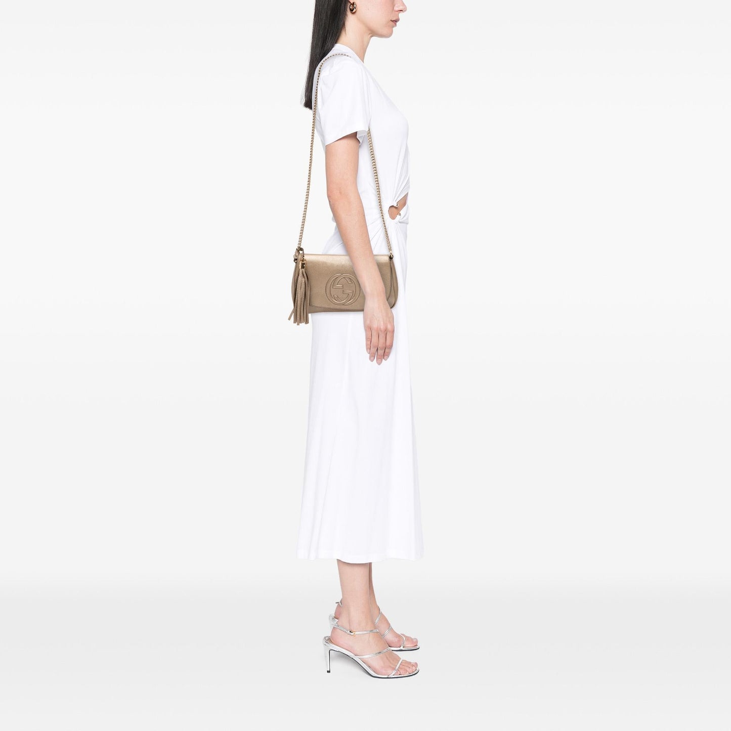 Gucci Medium Metallic Leather Soho Chain Flap Crossbody