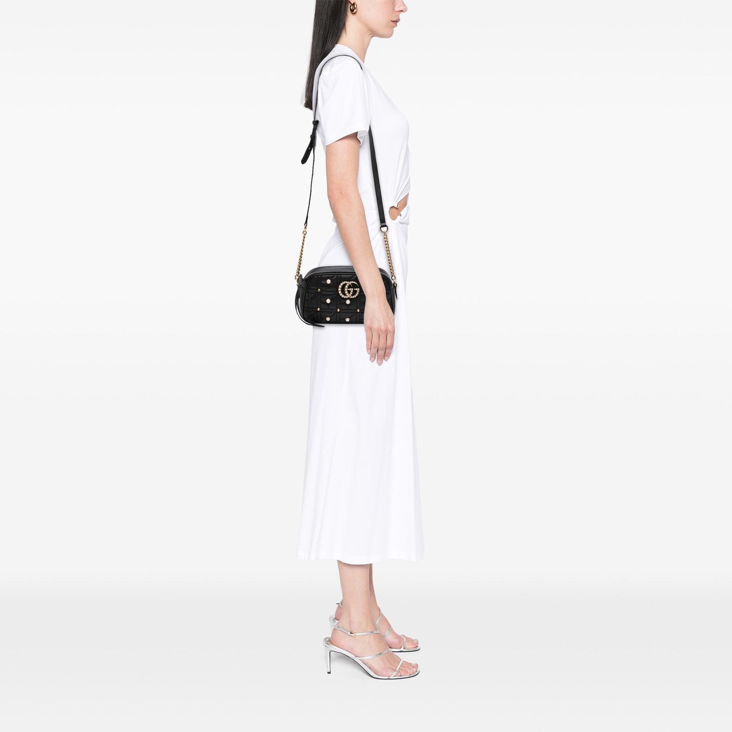 Gucci Small GG Marmont Matelasse Leather Pearl Studded Crossbody