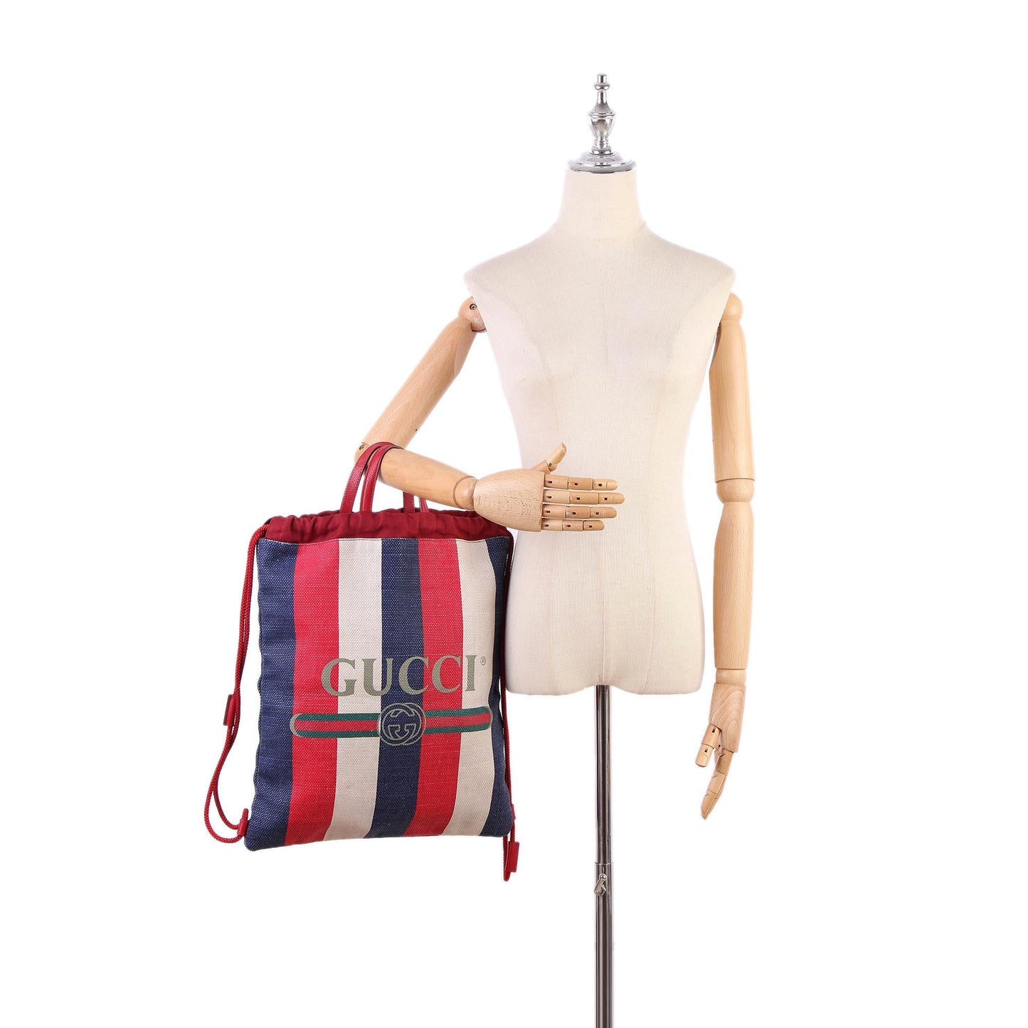 Gucci Sylvie Stripe Canvas Drawstring Backpack (SHG-q4xOwU)