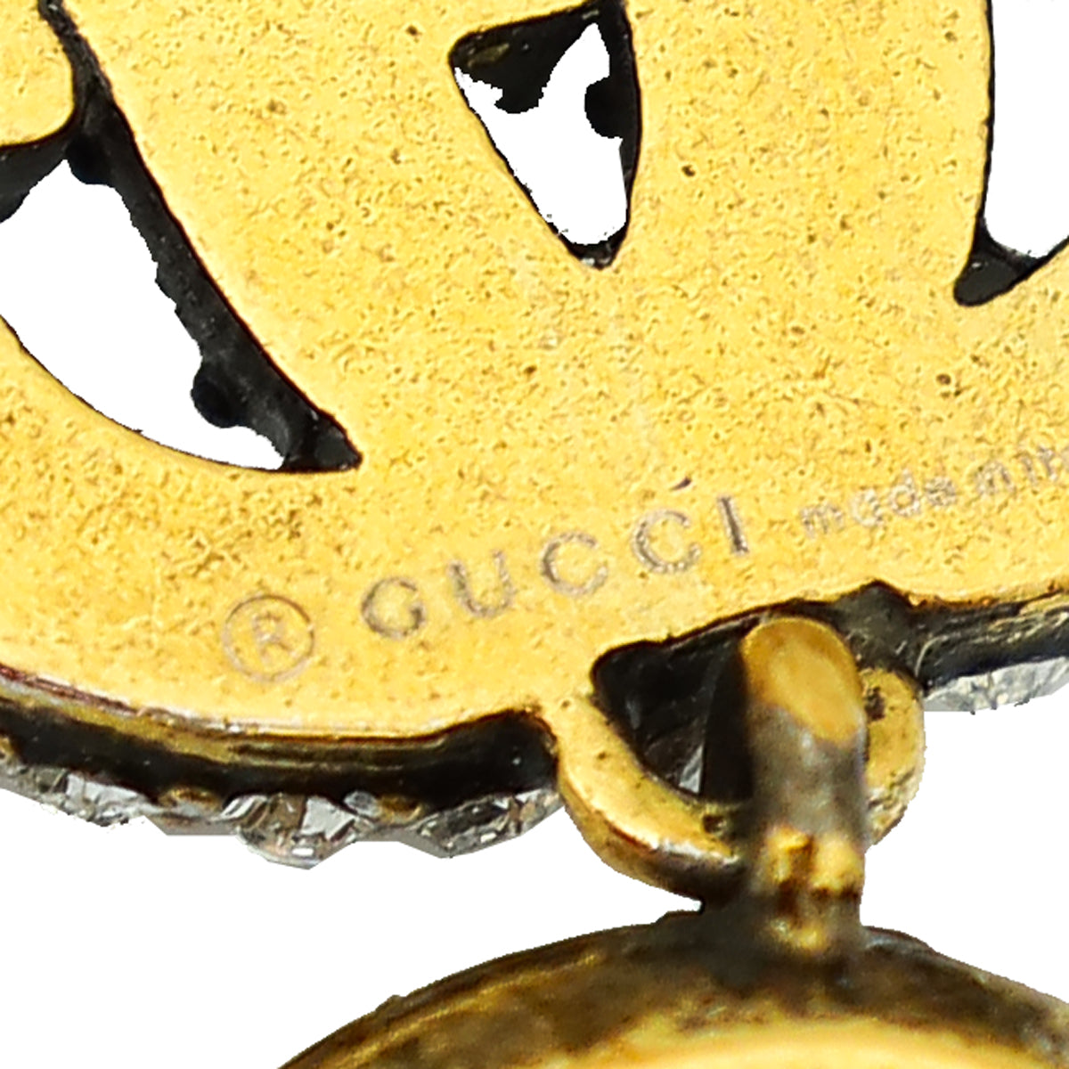 Gucci Aged Gold Double G Crystal Drop Stud Earrings