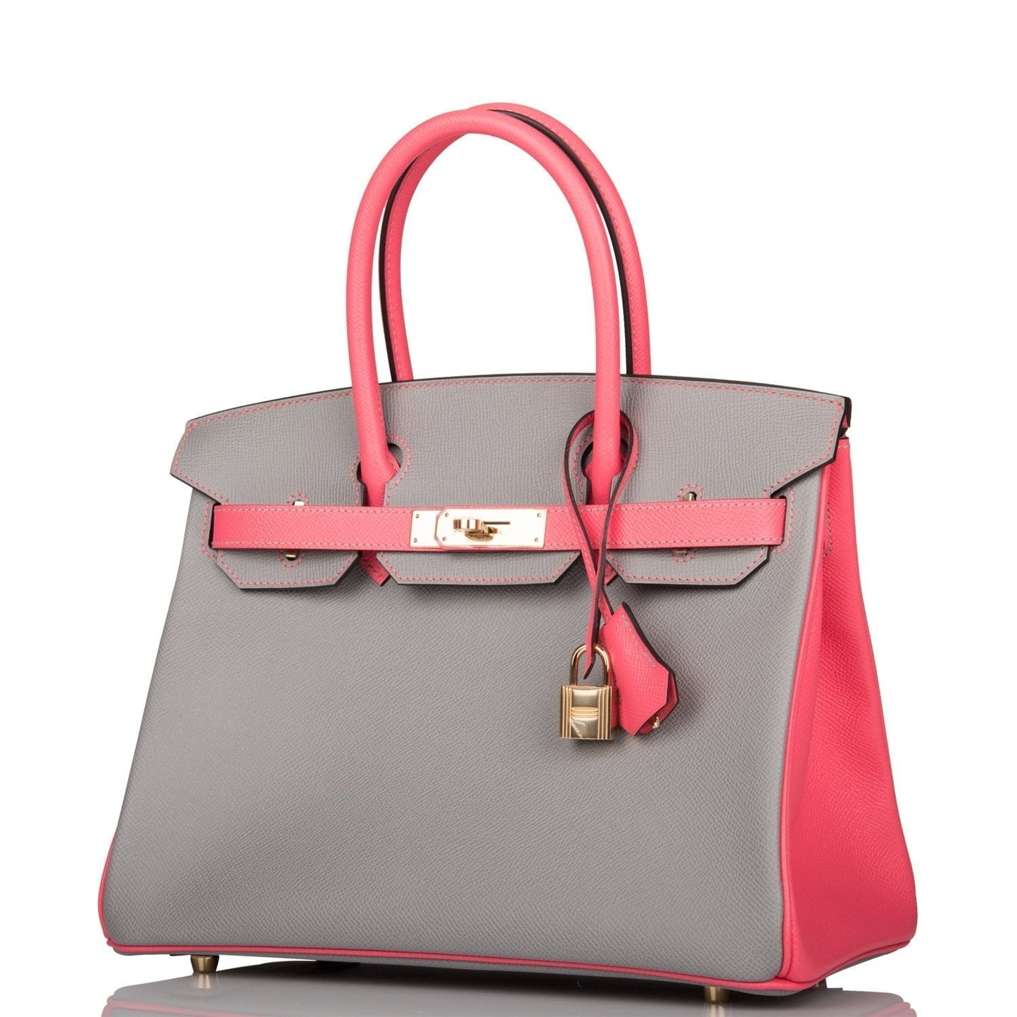 Luxury Hermes Special Order (HSS) Birkin 30 Gris Mouette and Rose Azalee Epsom Permabrass Hardware