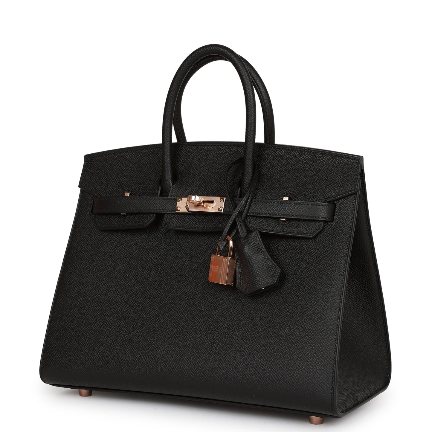 Hermes Birkin 25 Sellier Black Epsom Rose Gold Hardware