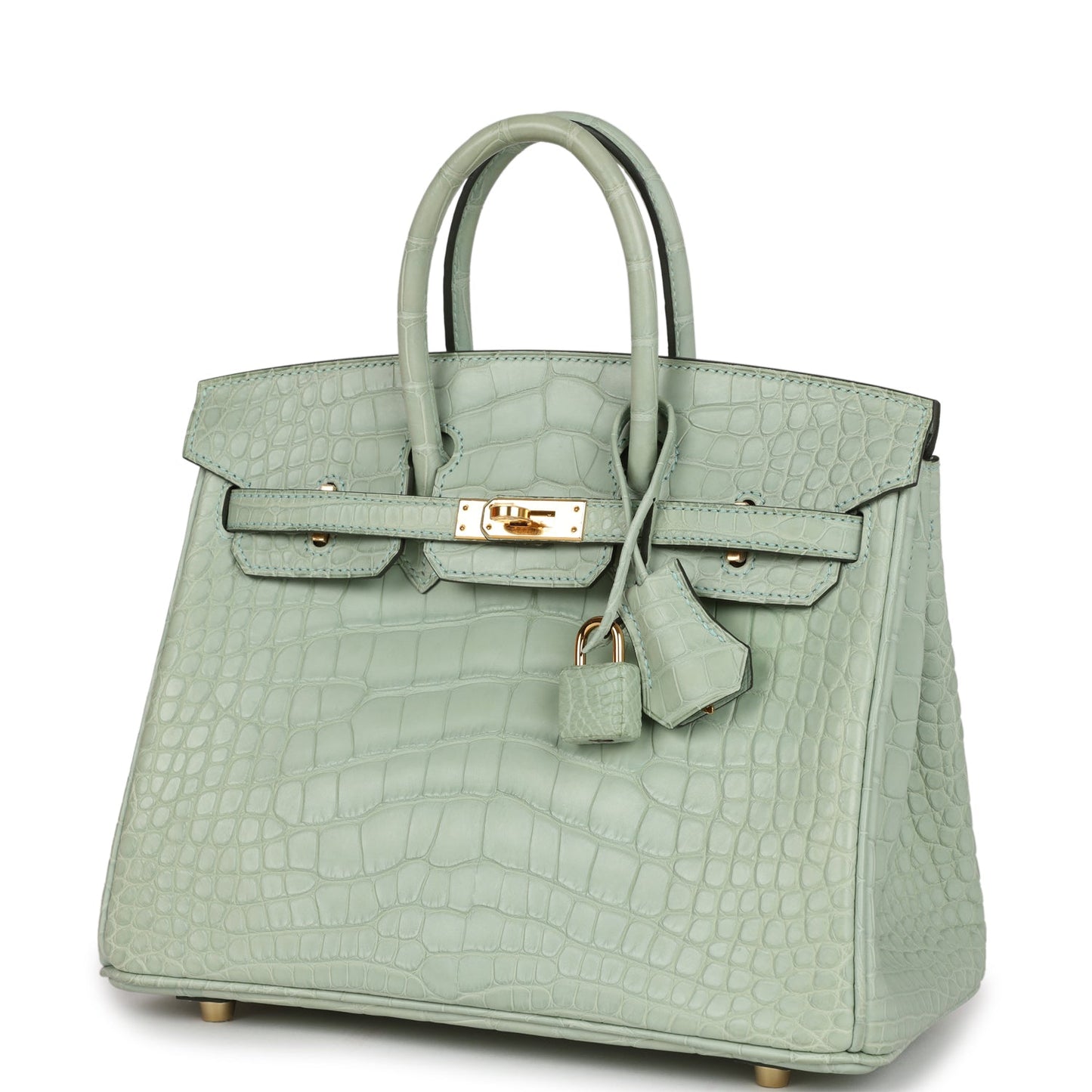 Luxury Hermes Birkin 25 Vert D'Eau Matte Alligator Gold Hardware