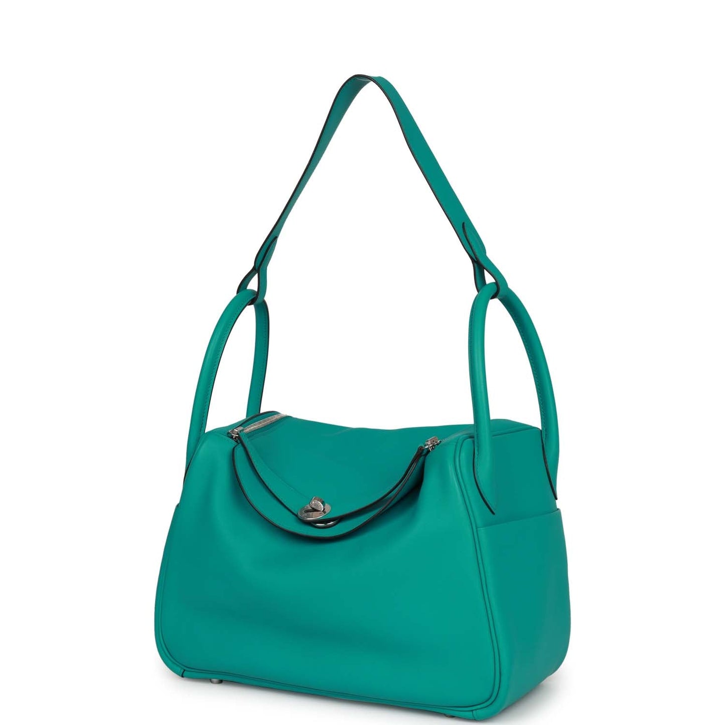 Luxury Hermes Lindy 30 Bleu Paon Swift Palladium Hardware