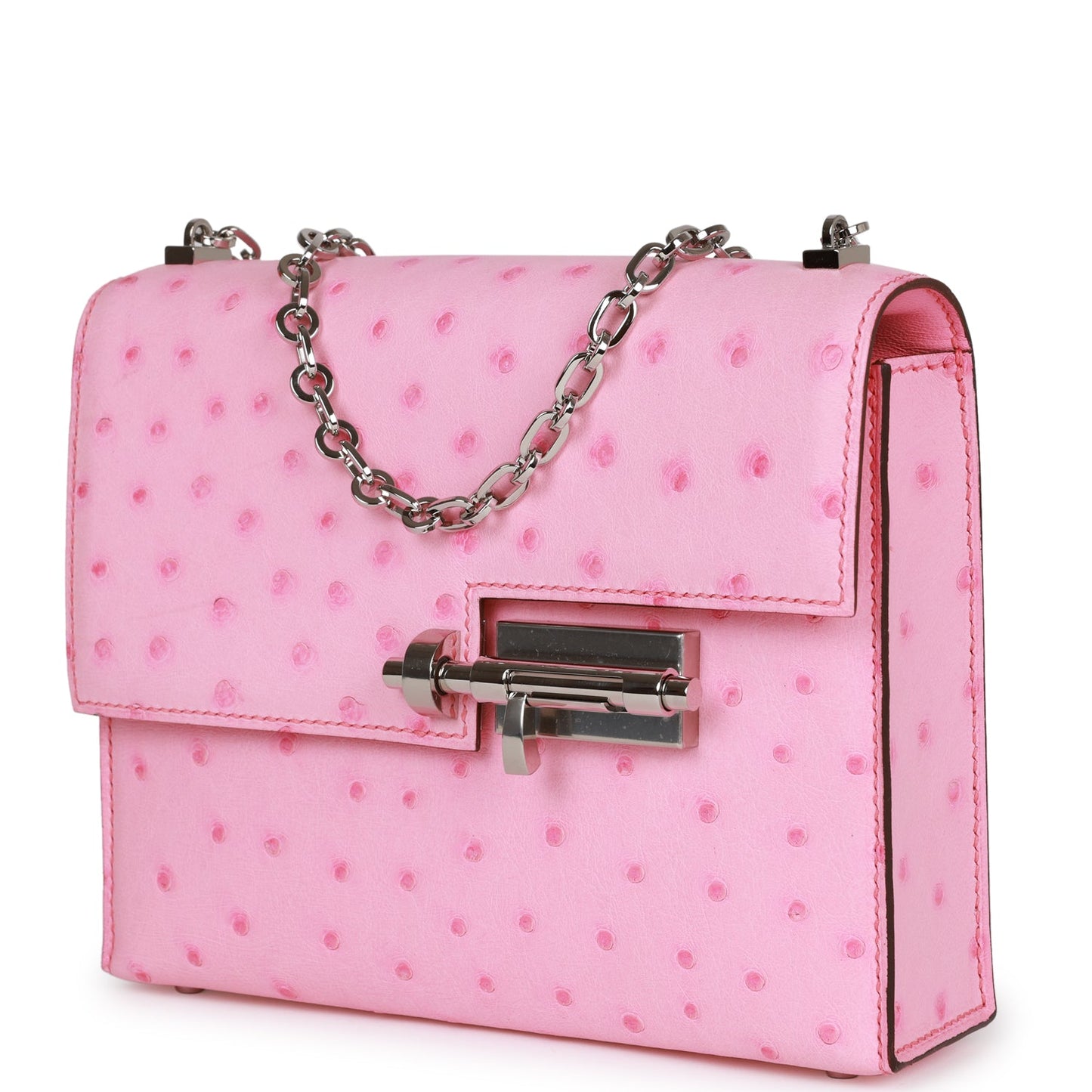 Luxury Hermes Mini Verrou Chaine Bag Bubblegum Ostrich Palladium Hardware