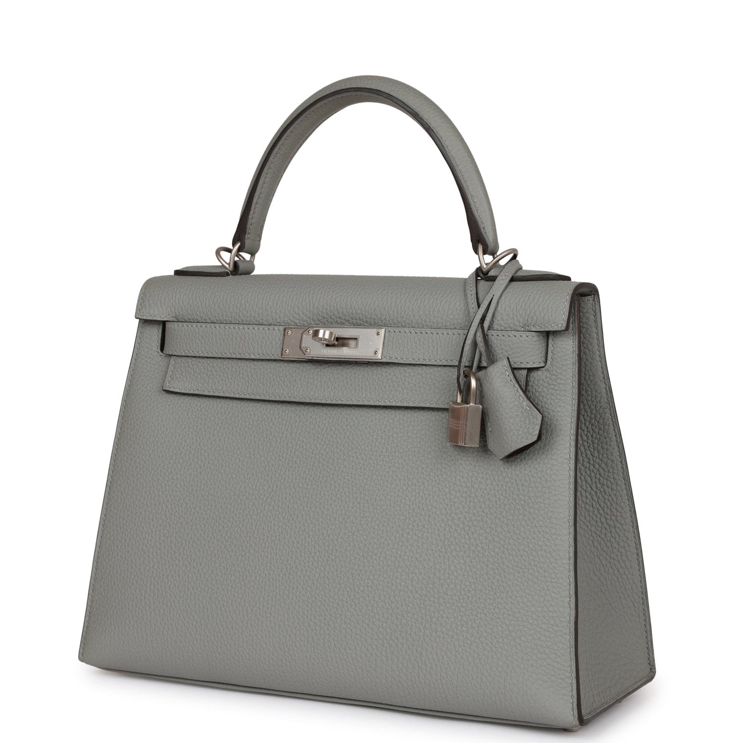 Luxury Hermes Special Order (HSS) Kelly Sellier 28 Gris Mouette Verso Togo Brushed Palladium Hardware