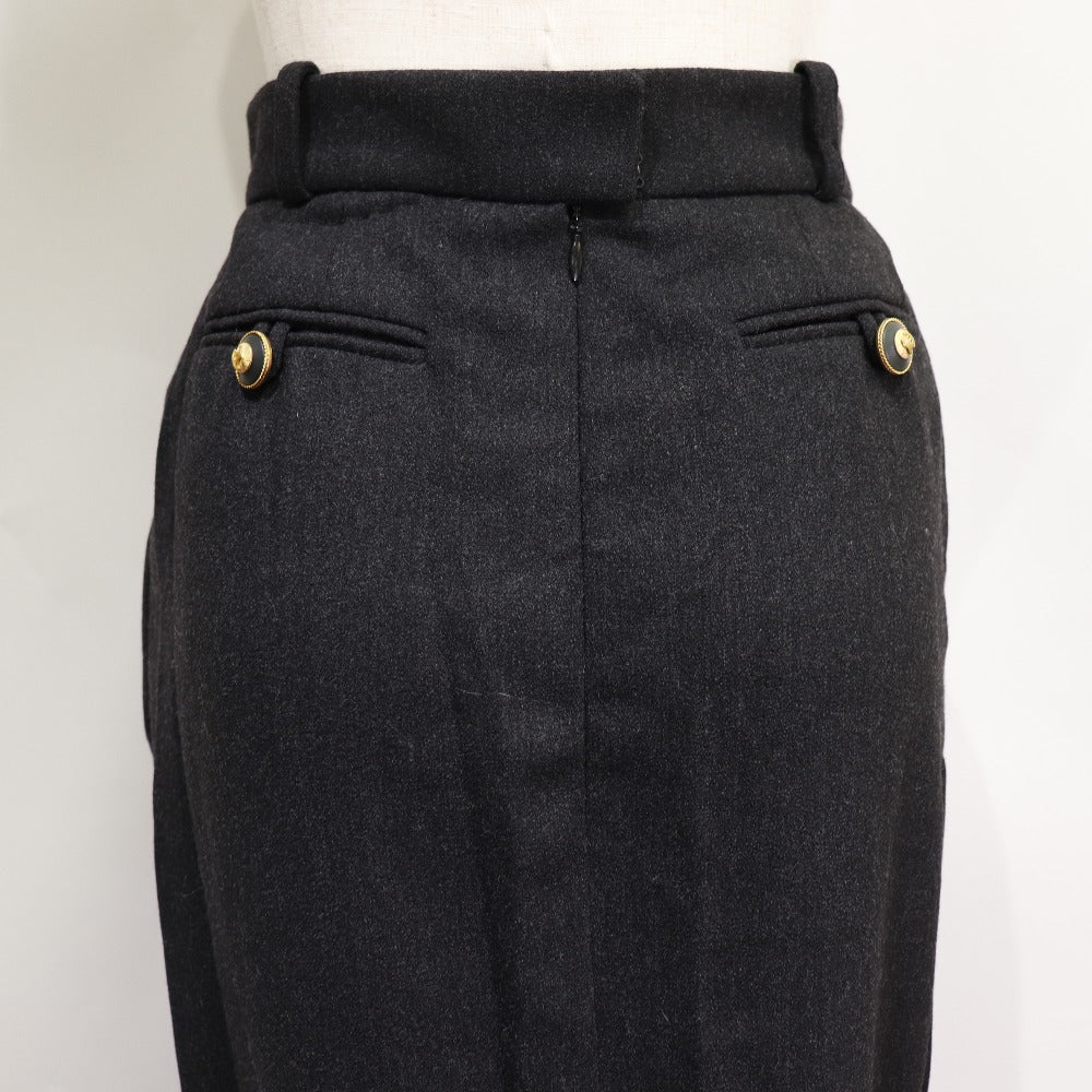 CHANEL skirt 93A P02440 wool Charcoal gray Back button COCO Mark Women 36