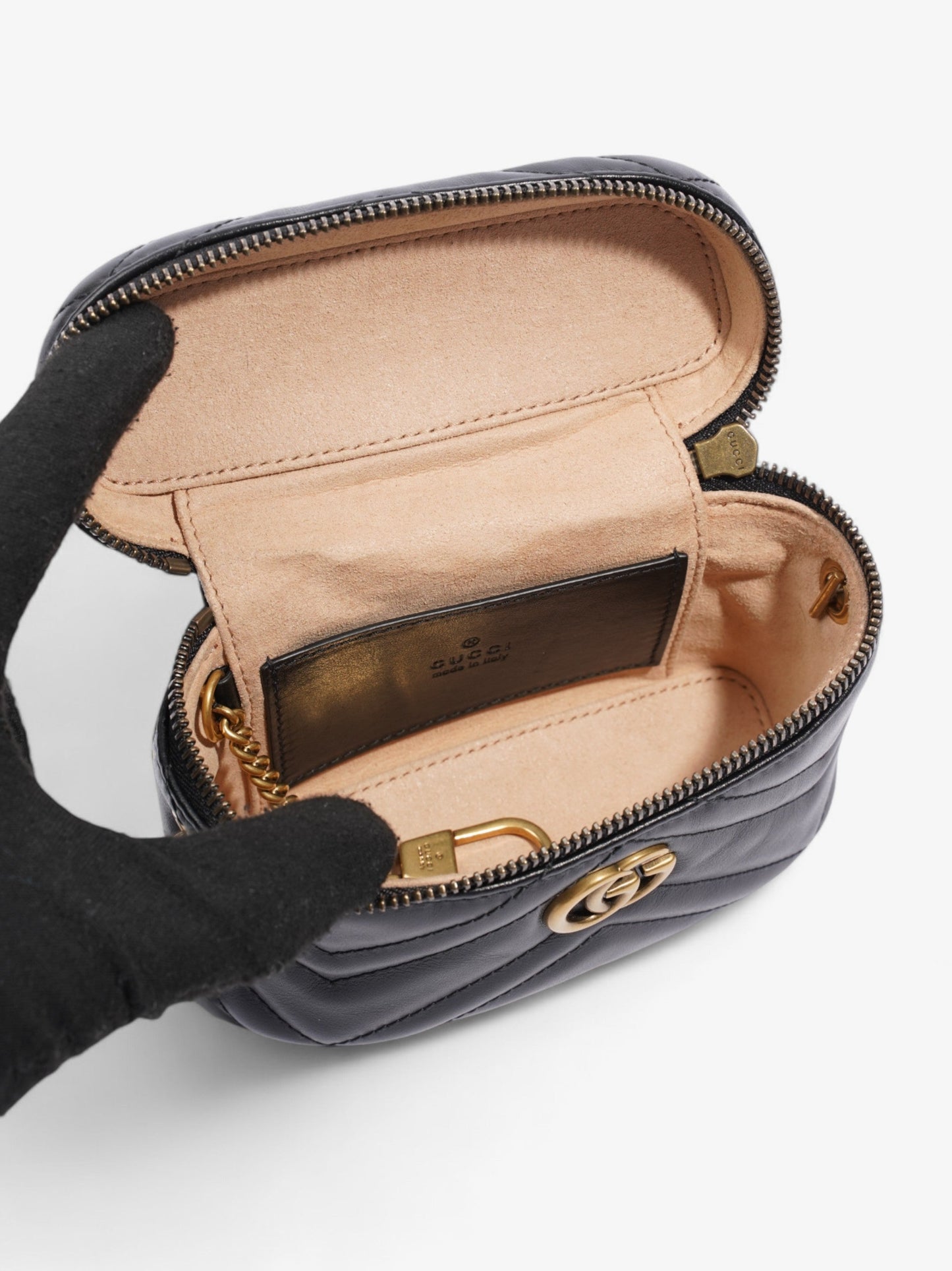 Gucci GG Marmont Top Handle Bag Black Matelasse Leather Mini