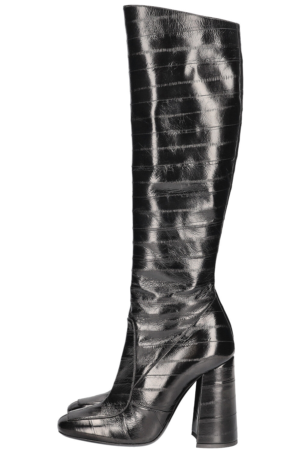 SAINT LAURENT Knee High Boots Eel Skin Black