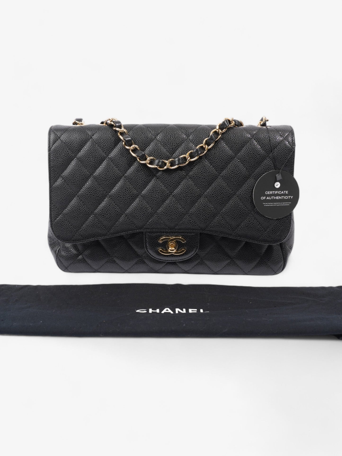 Chanel Classic Single Flap Black Caviar Leather Jumbo