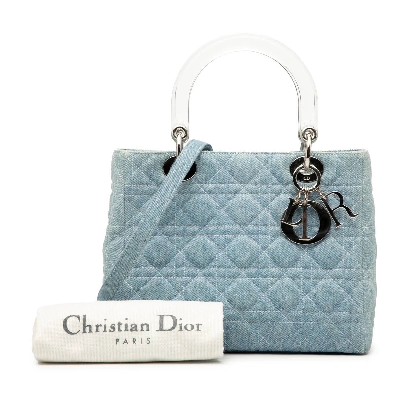 Blue Dior Medium Denim Cannage Acrylic Handles Lady Dior Satchel