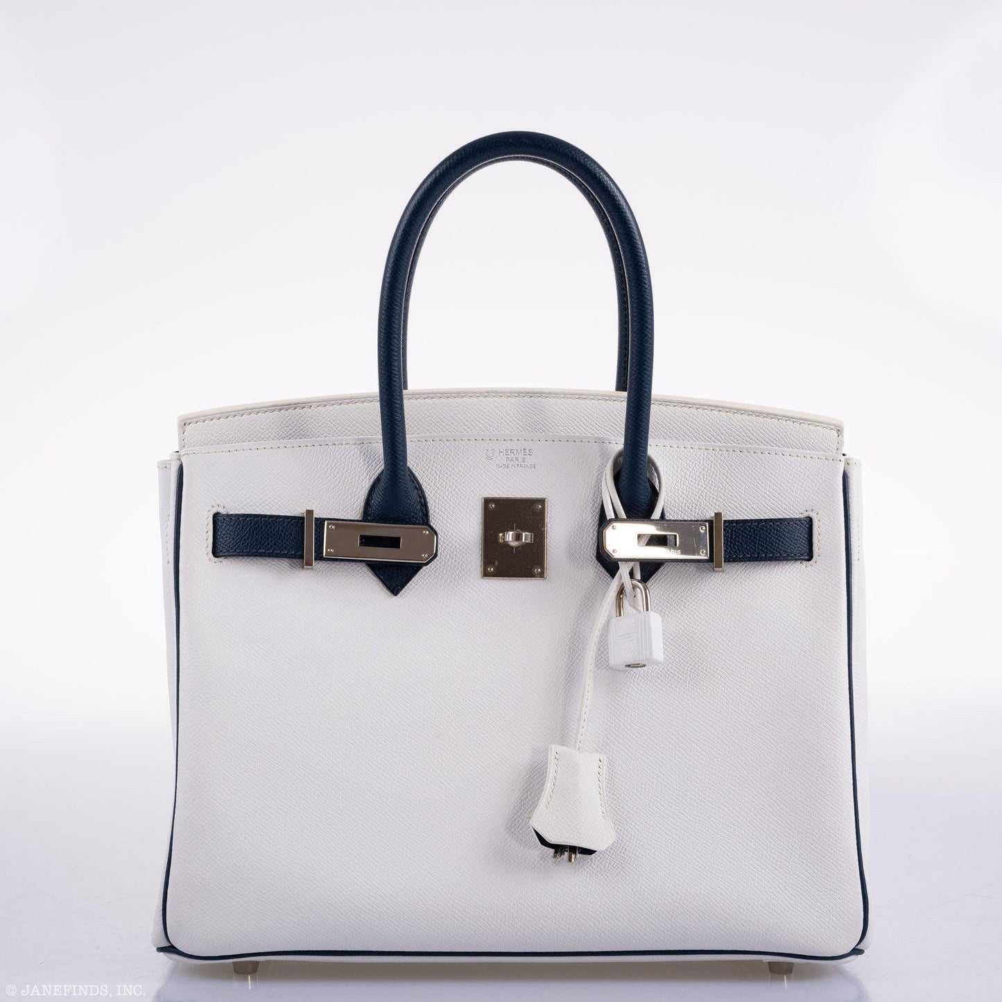 HermesBirkin 30 HSS White & Blue Marine Epsom leather Palladium Hardware - 2011, O Square