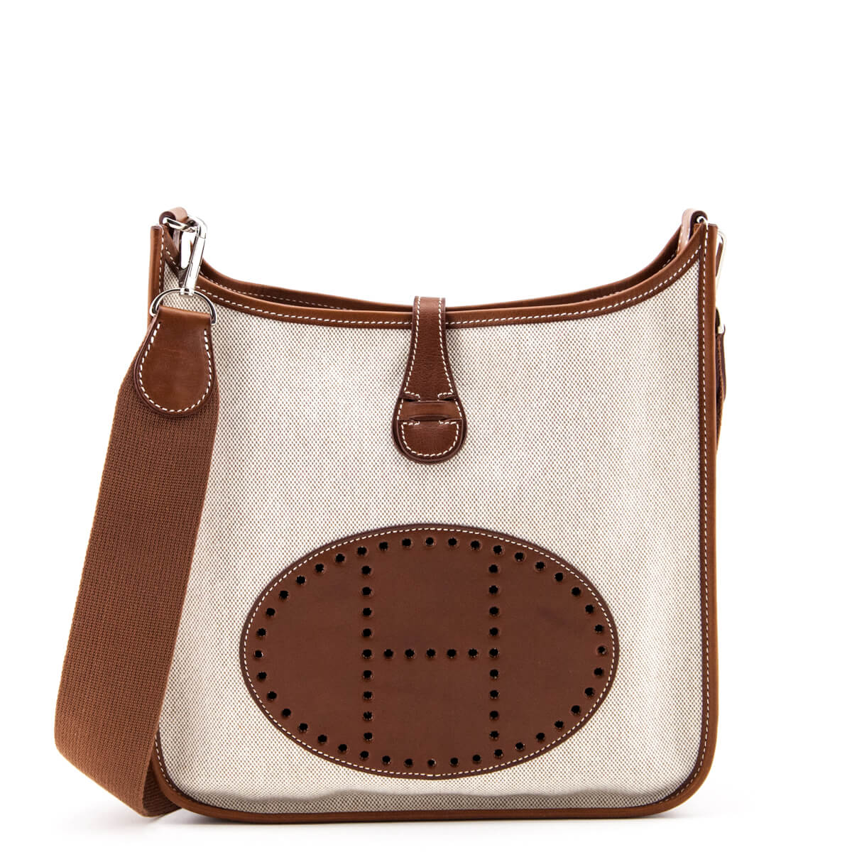 Hermes Natural Toile and Barenia Leather Evelyne I PM